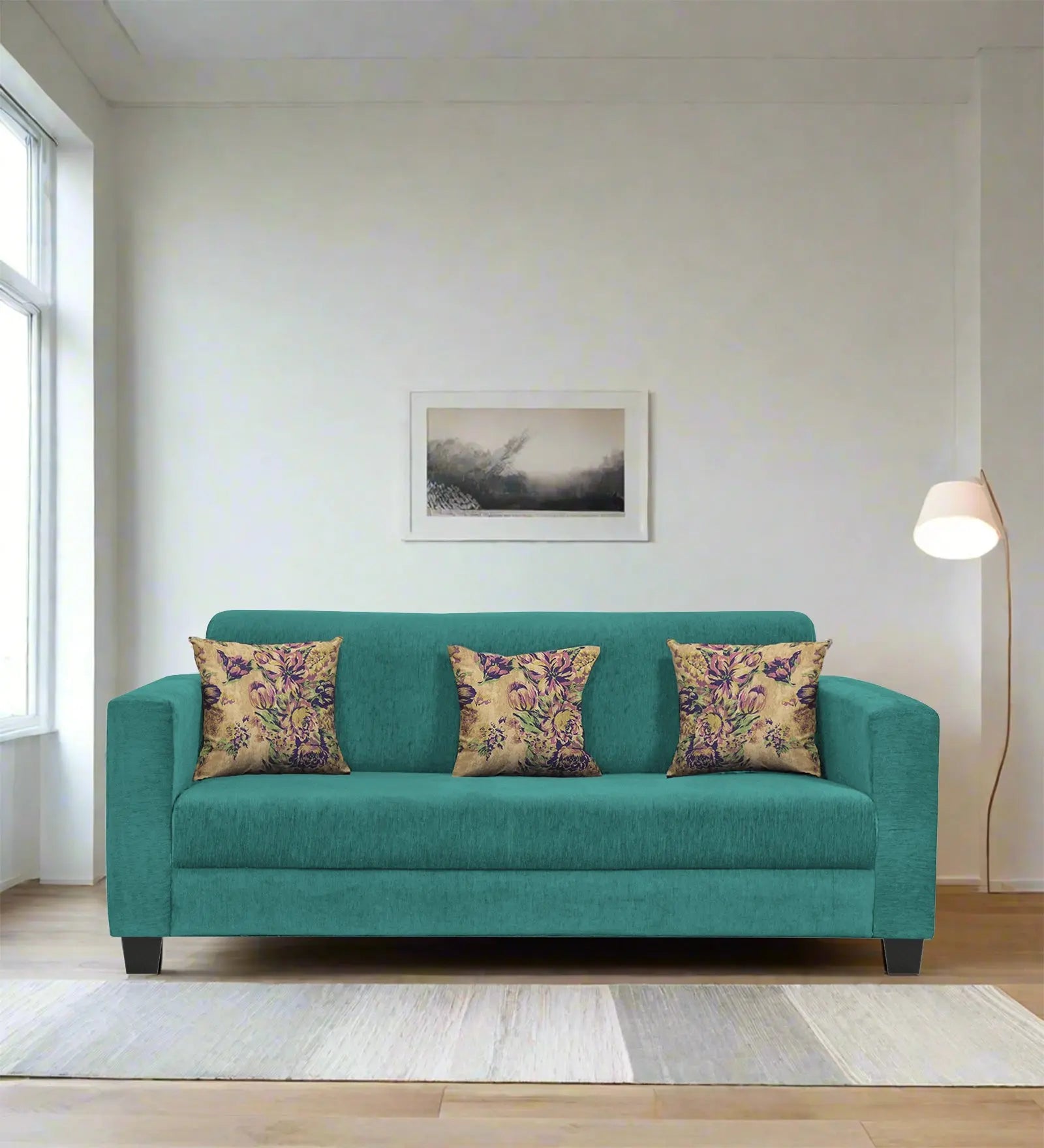 Lipu Fabric 3 Seater Sofa In Sea Green Colour Febonic Living