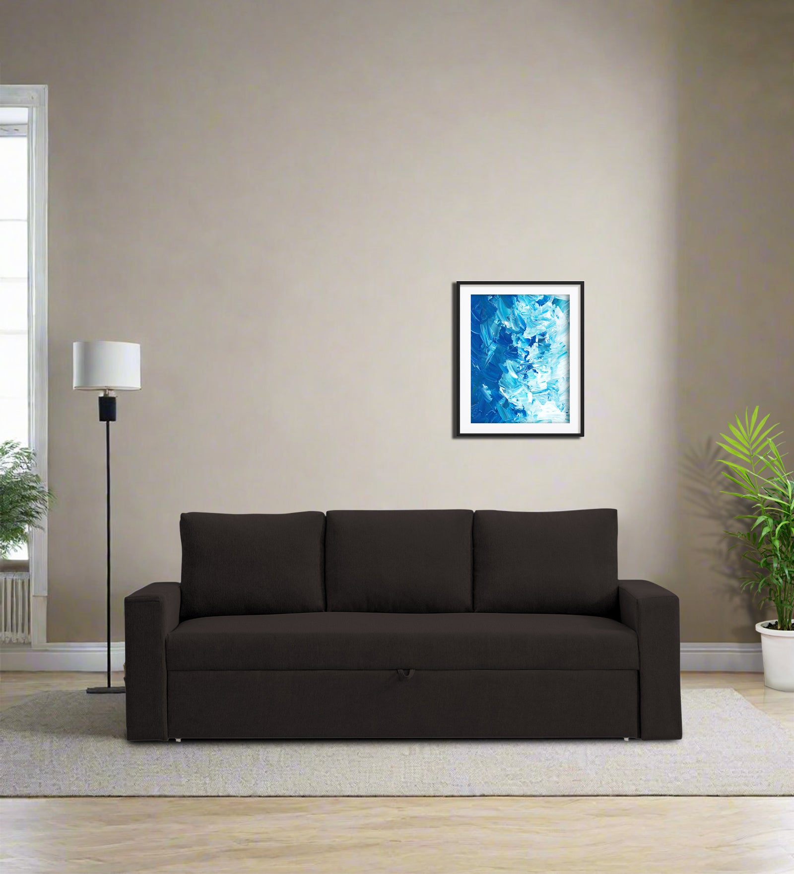 Kara Fabric 3 Seater Pull Out Sofa Cum Bed In Cara Brown Colour - Febonic Living