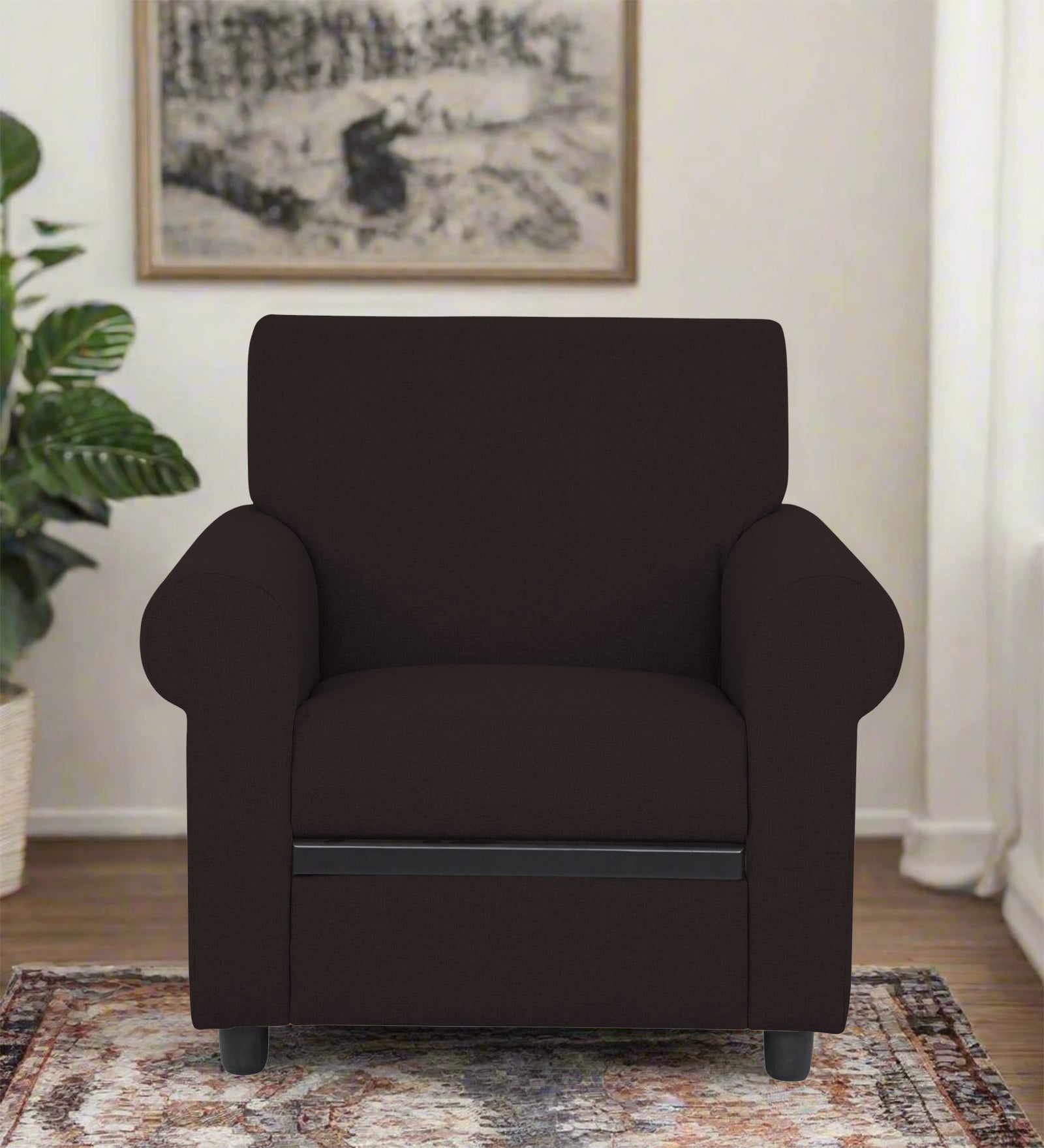 Ribby Fabric 1 Seater Sofa In Dark Brown Colour - Febonic Living