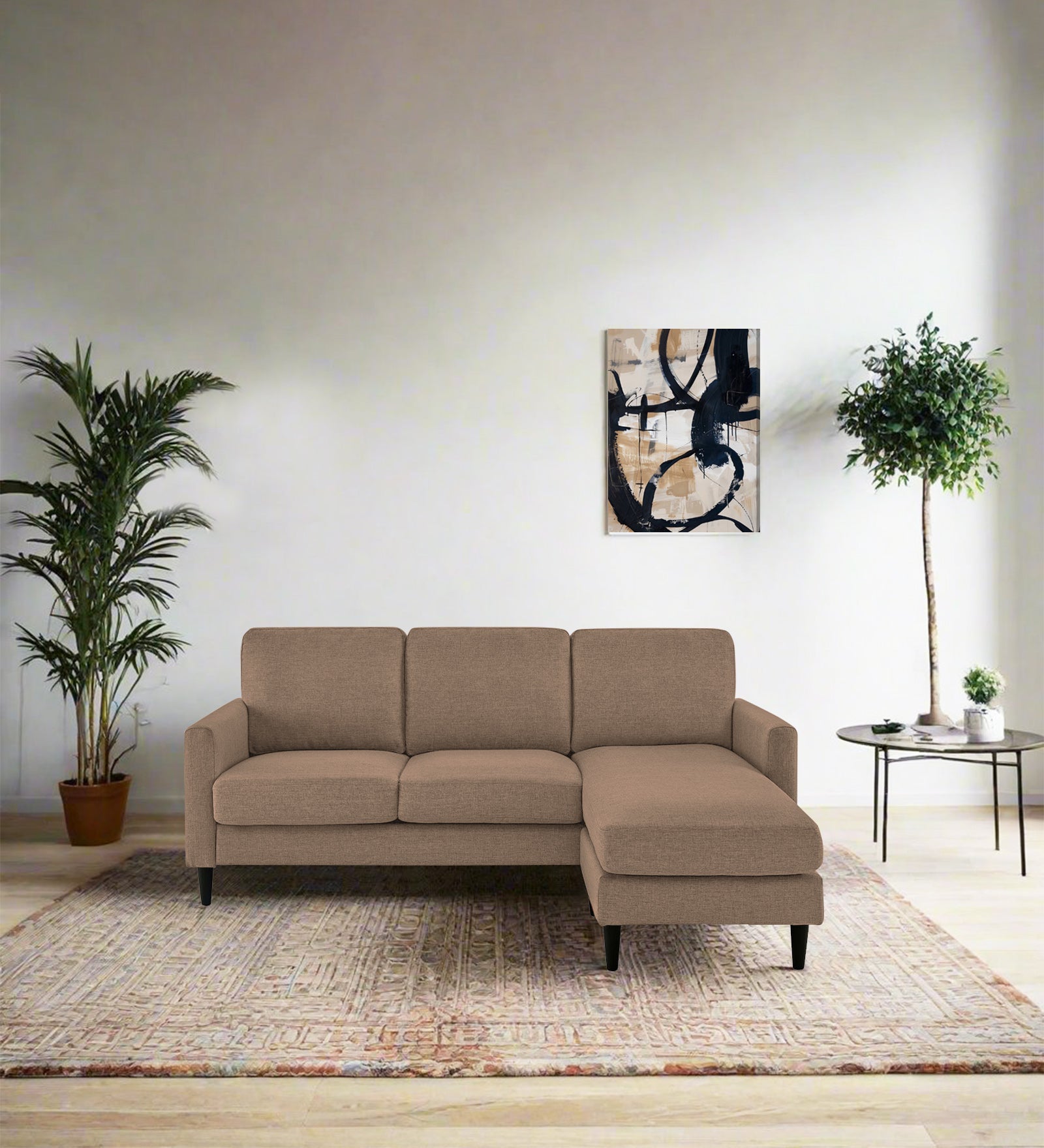 Romie Fabric LHS Sectional Sofa (2+Lounger) In Cookie Beige Colour - Febonic Living