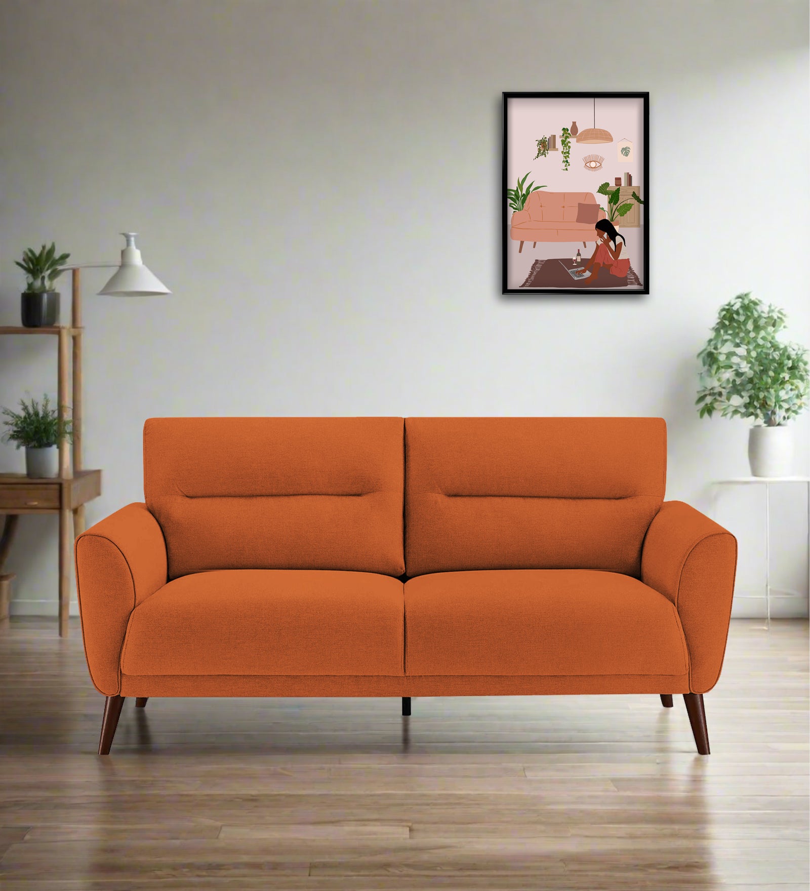 Castro Fabric 2 Seater Sofa In Vivid Orange Colour - Febonic Living