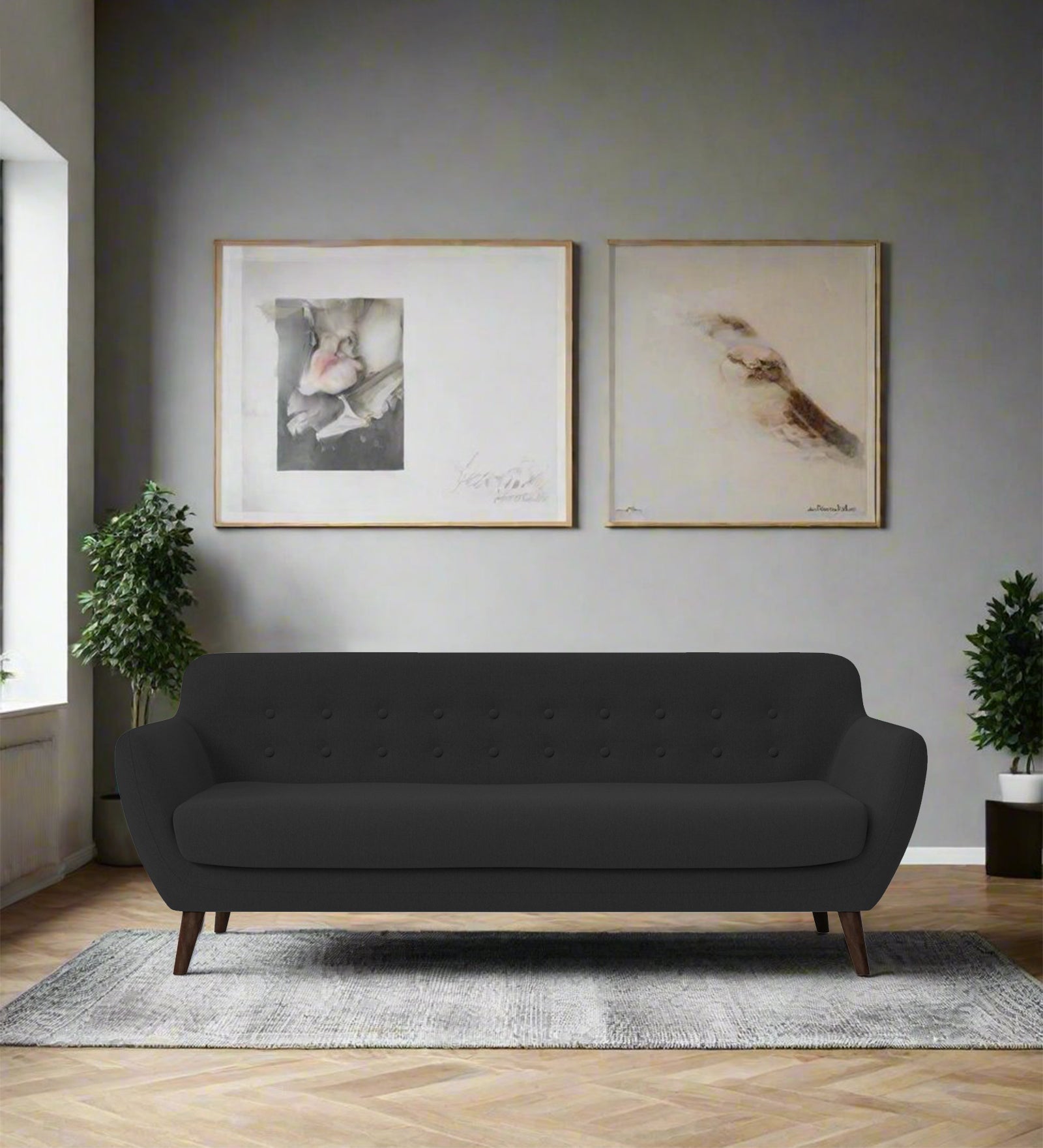 Goofy Fabric 3 Seater Sofa In Bitter Black Colour - Febonic Living