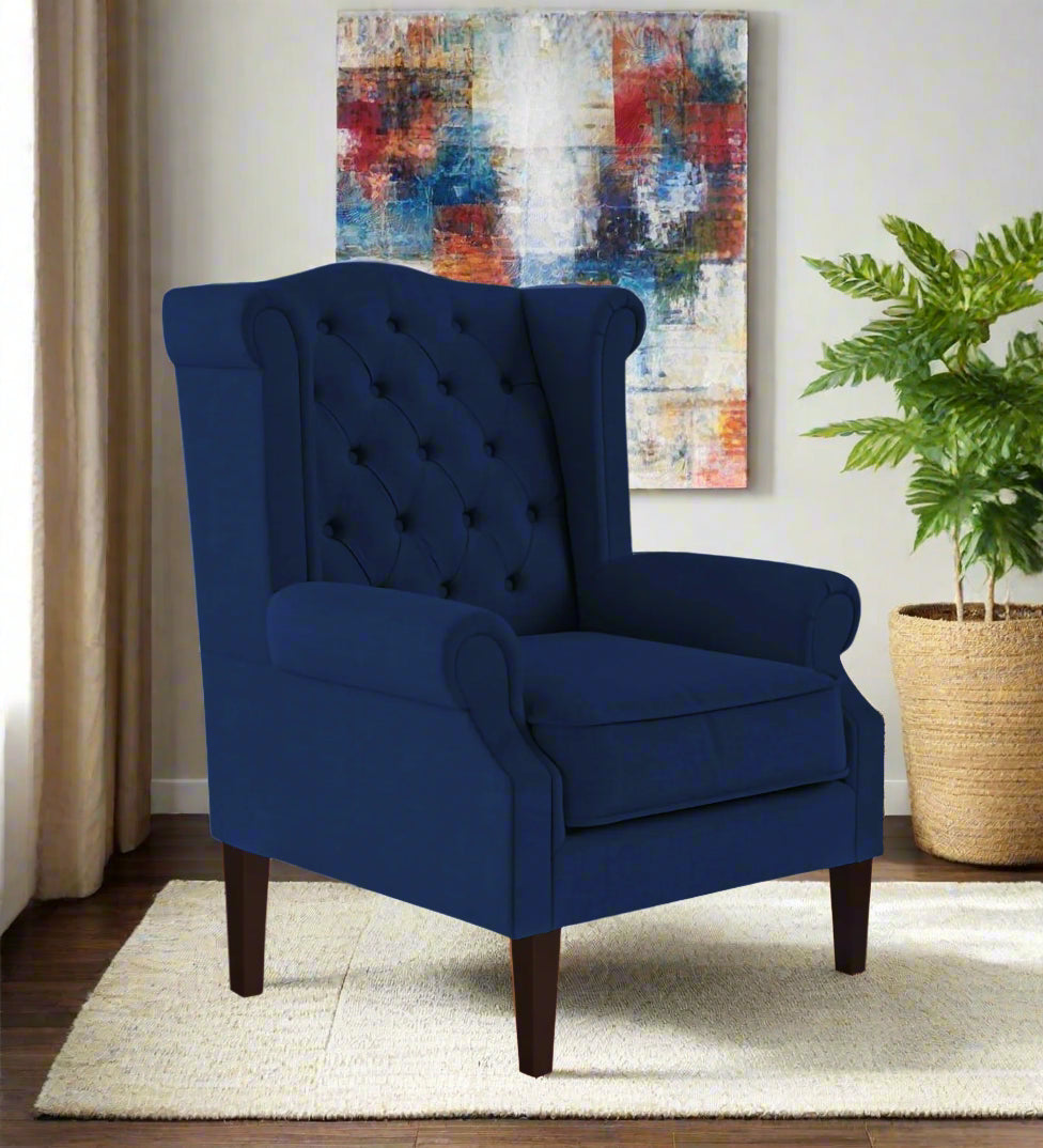 Neyub Fabric Wing Chair In Royal Blue Colour - Febonic Living
