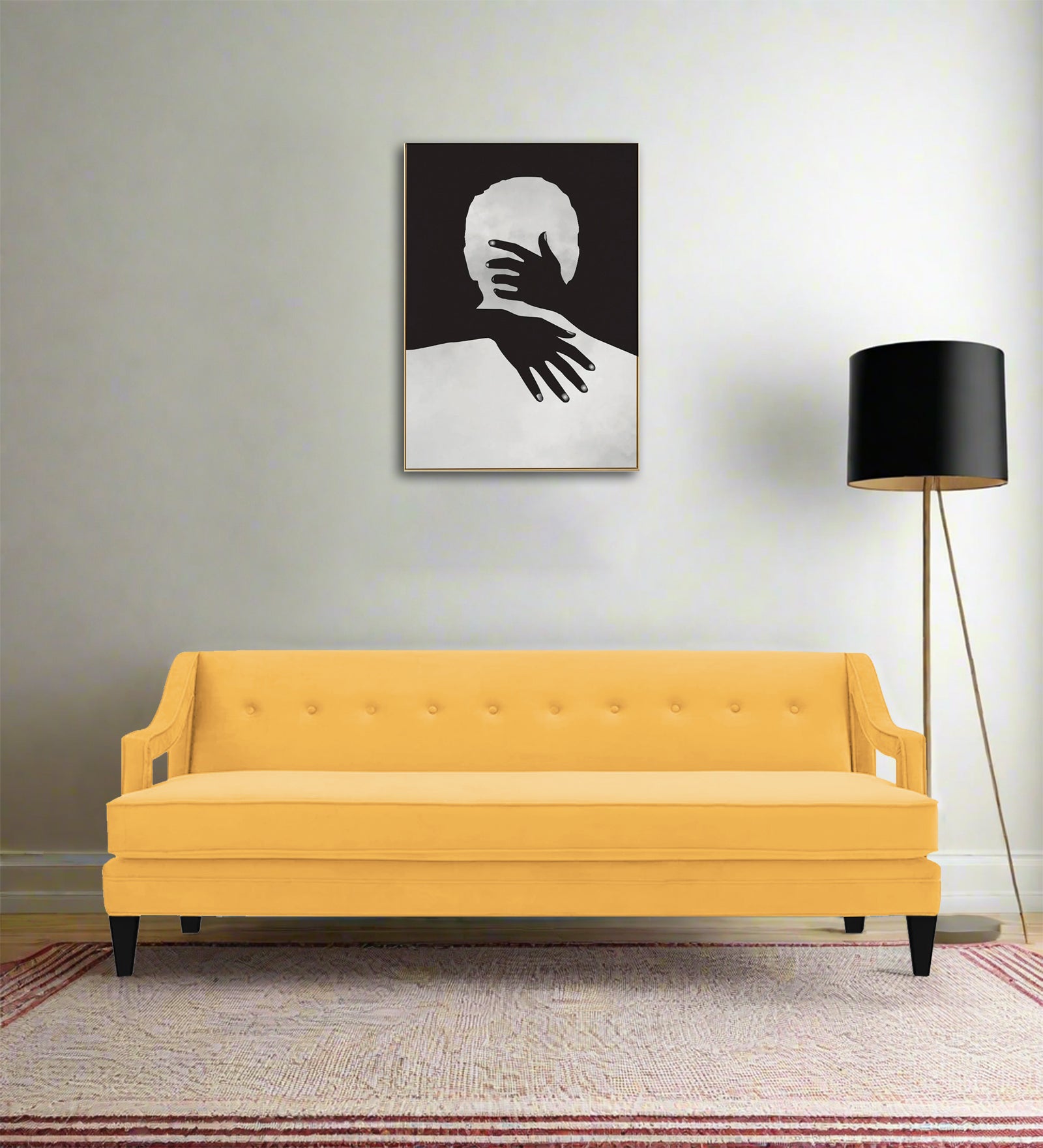 Daffy Velvet 3 Seater Sofa In Turmeric Yellow Colour - Febonic Living