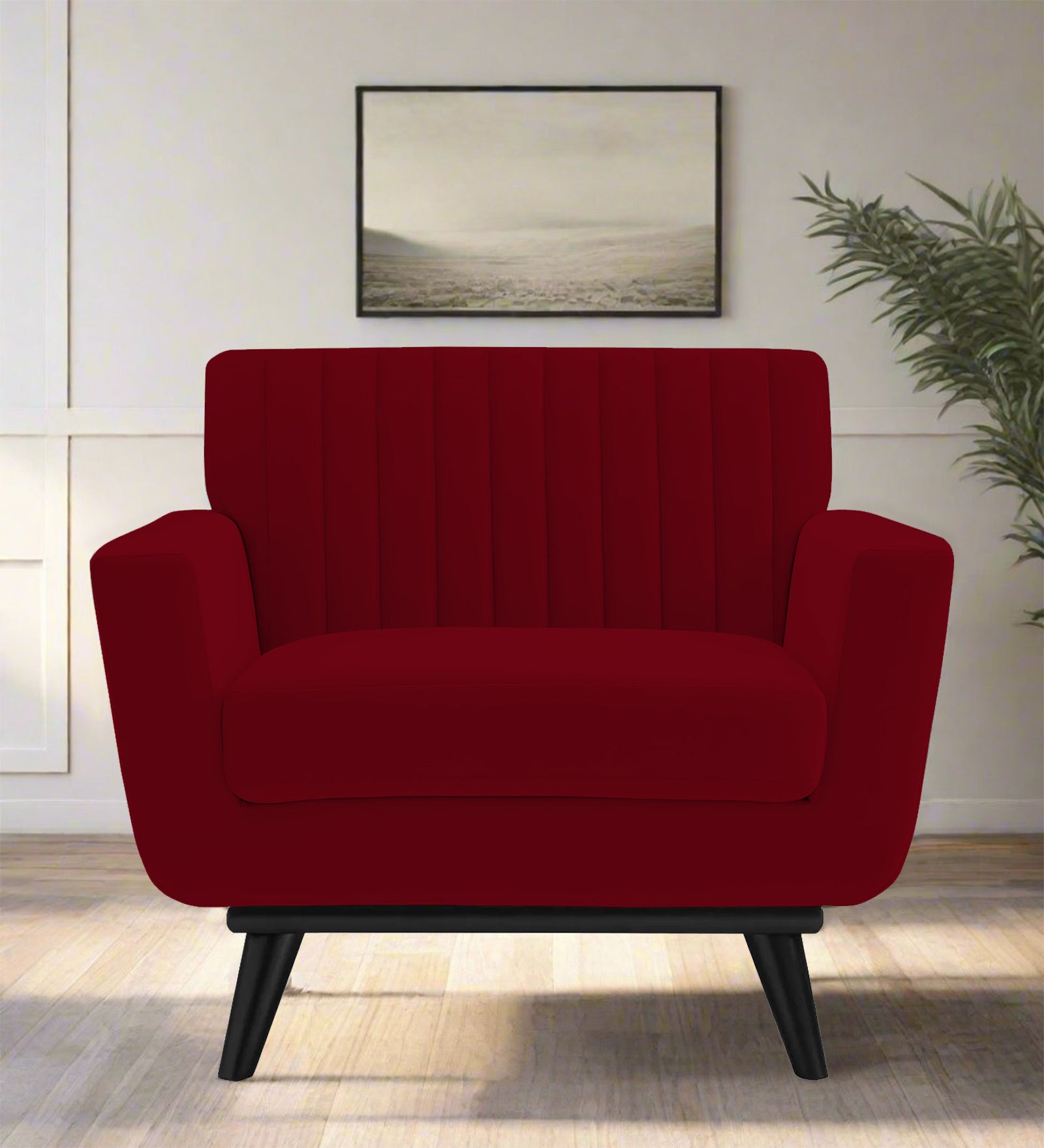 Tucker Velvet 1 Seater Sofa In Cherry Red Colour - Febonic Living