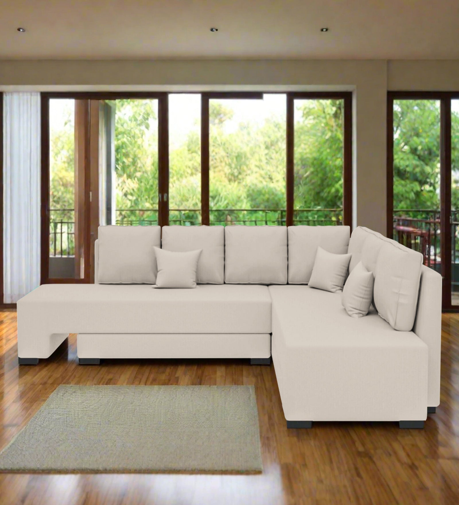 Corby Velvet RHS 6 Seater Convertible Sofa Cum Bed In Camel Beige Colour - Febonic Living