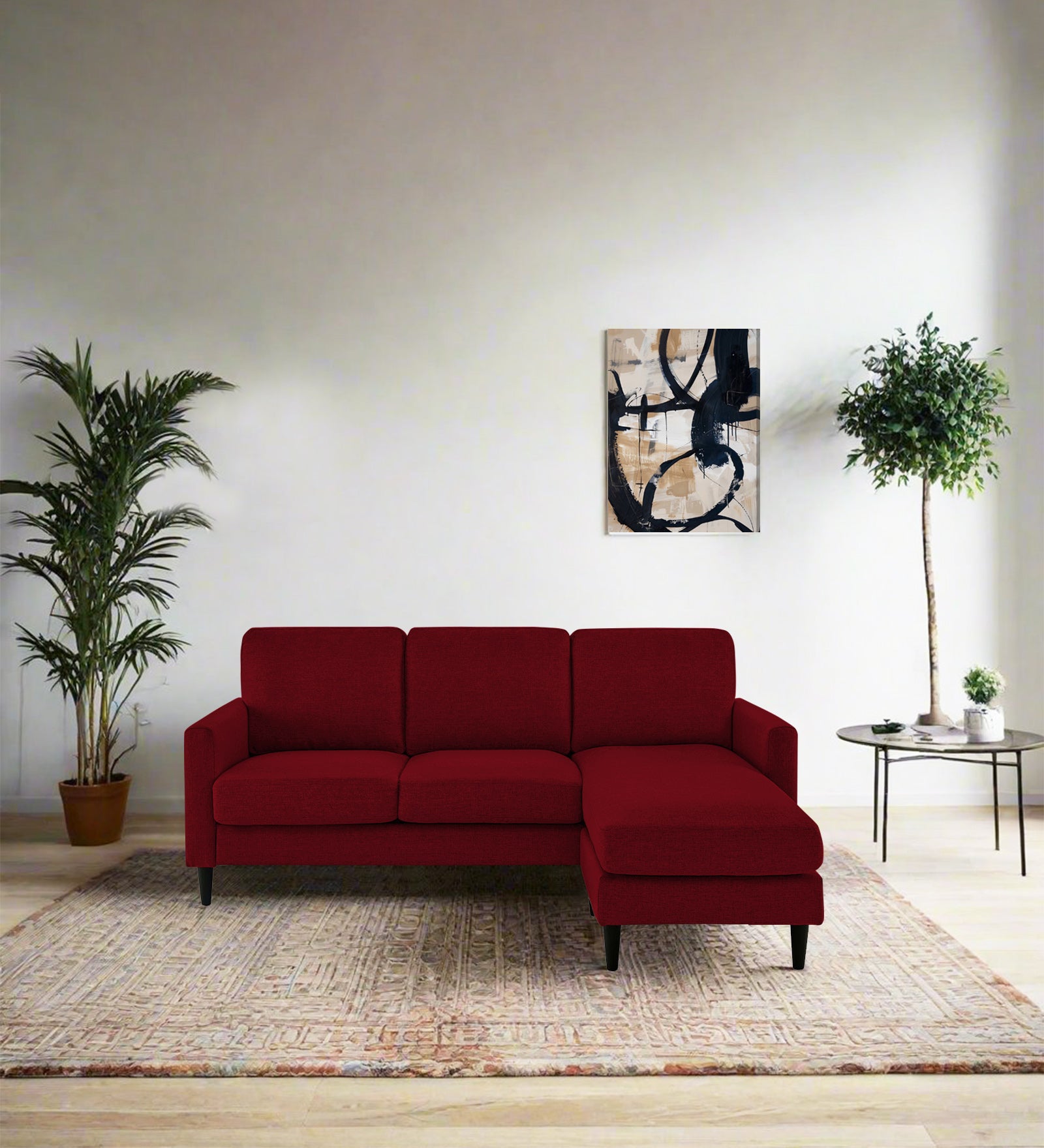 Romie Fabric LHS Sectional Sofa (2+Lounger) In Ruby Red Colour - Febonic Living