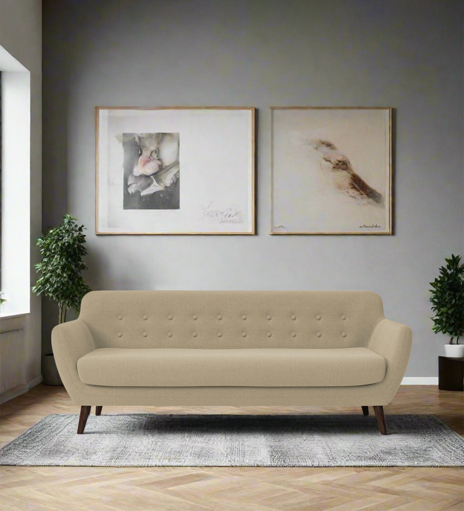 Goofy Fabric 3 Seater Sofa In Honey Beige Colour - Febonic Living