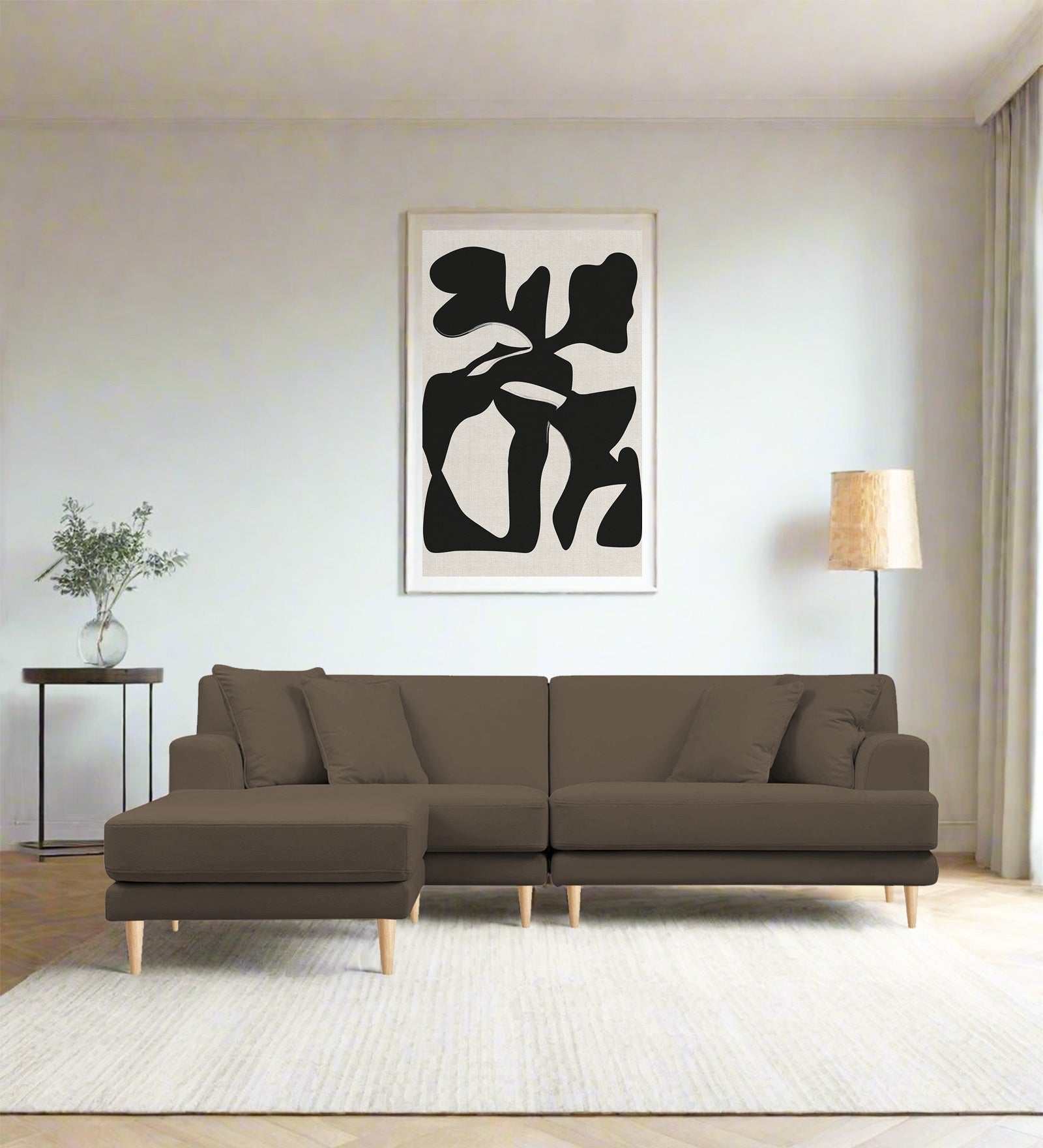 Woody Fabric RHS Sectional Sofa (3+Lounger) In Broco Dust Colour - Febonic Living