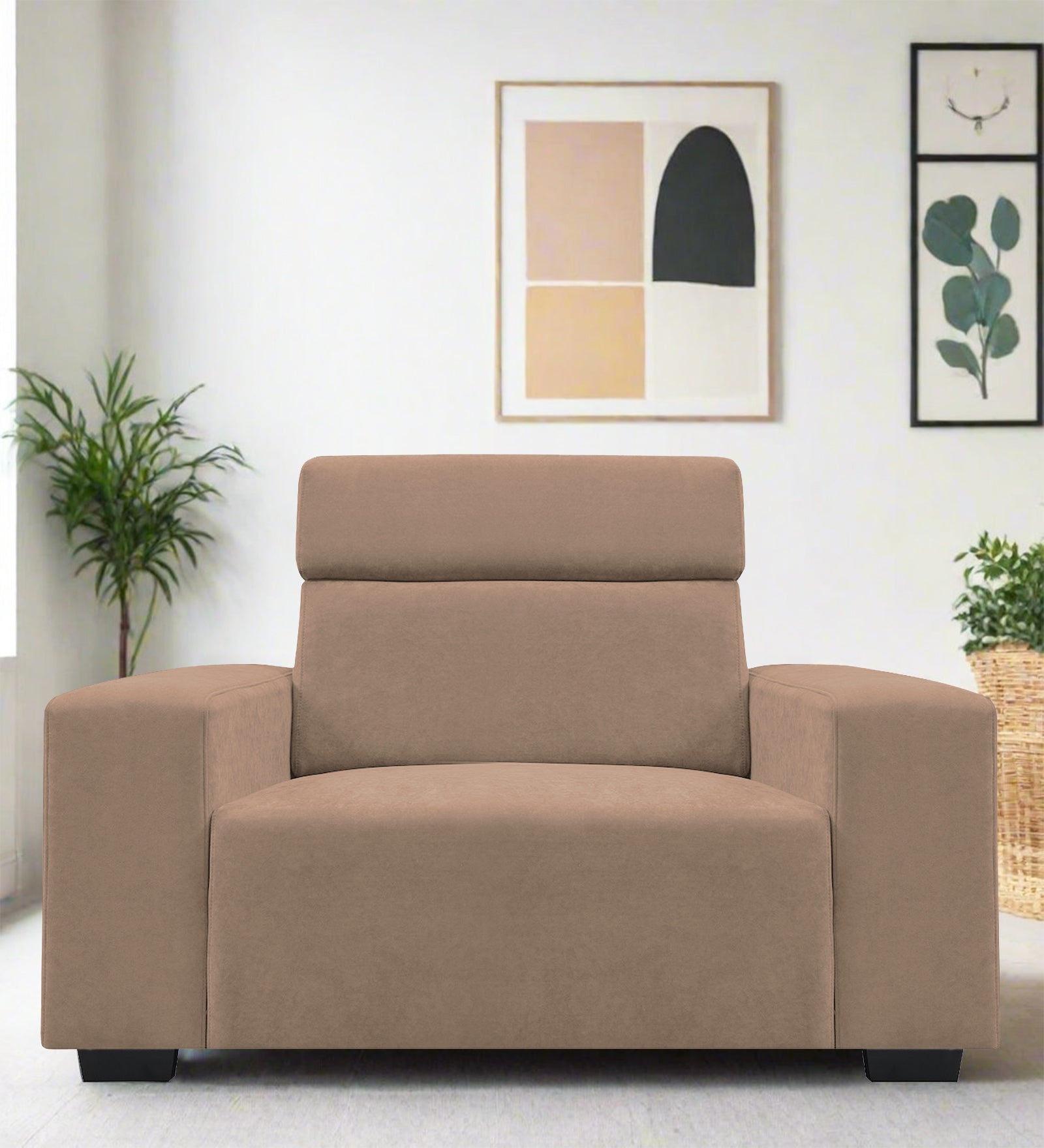 Hiro Fabric 1 Seater Sofa In Wheat Beige Colour - Febonic Living