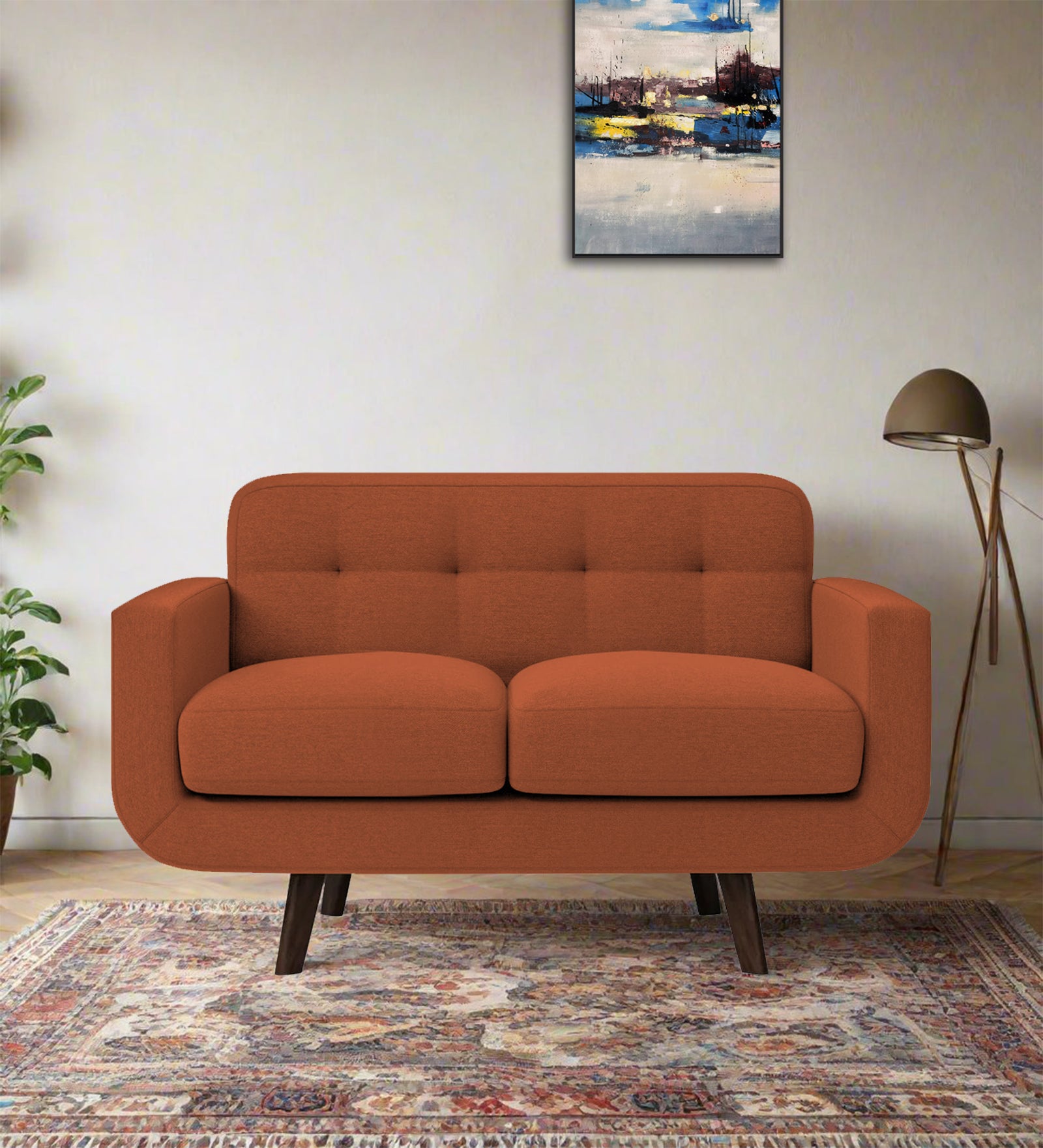 Marsela Fabric 2 Seater Sofa In Royal Orange Colour - Febonic Living