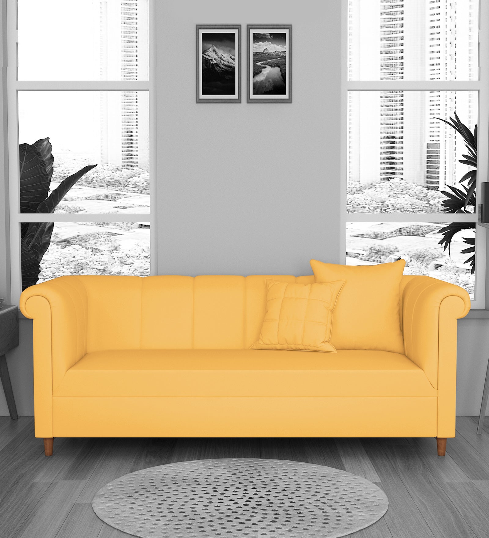 Rubi Velvet 3 Seater Sofa In Turmeric yellow Colour - Febonic Living