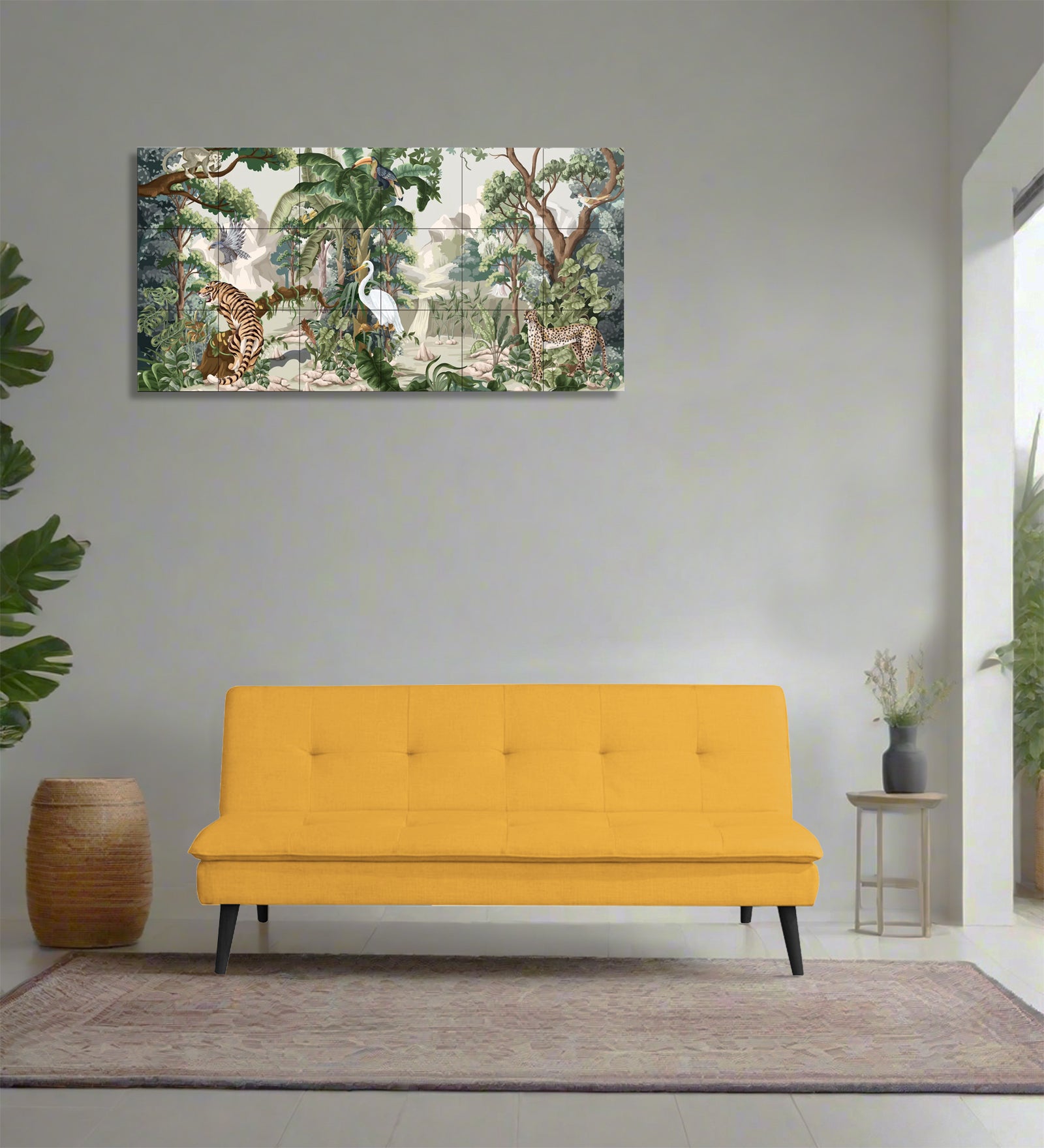 Toner Fabric 3 Seater Convertible Sofa Cum Bed In Bold Yellow Colour - Febonic Living