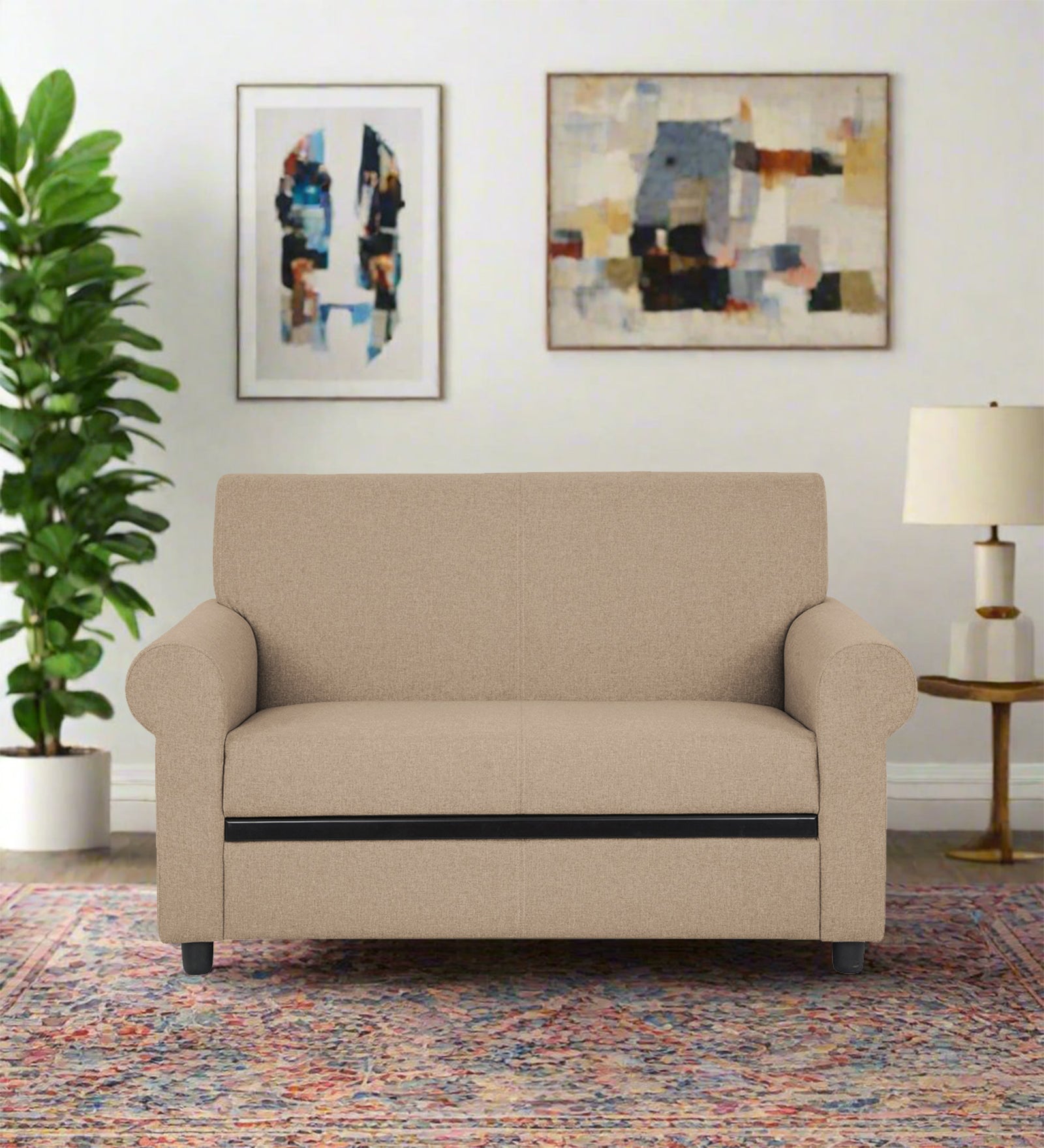 Ribby Fabric 2 Seater Sofa In Olive Beige Colour - Febonic Living