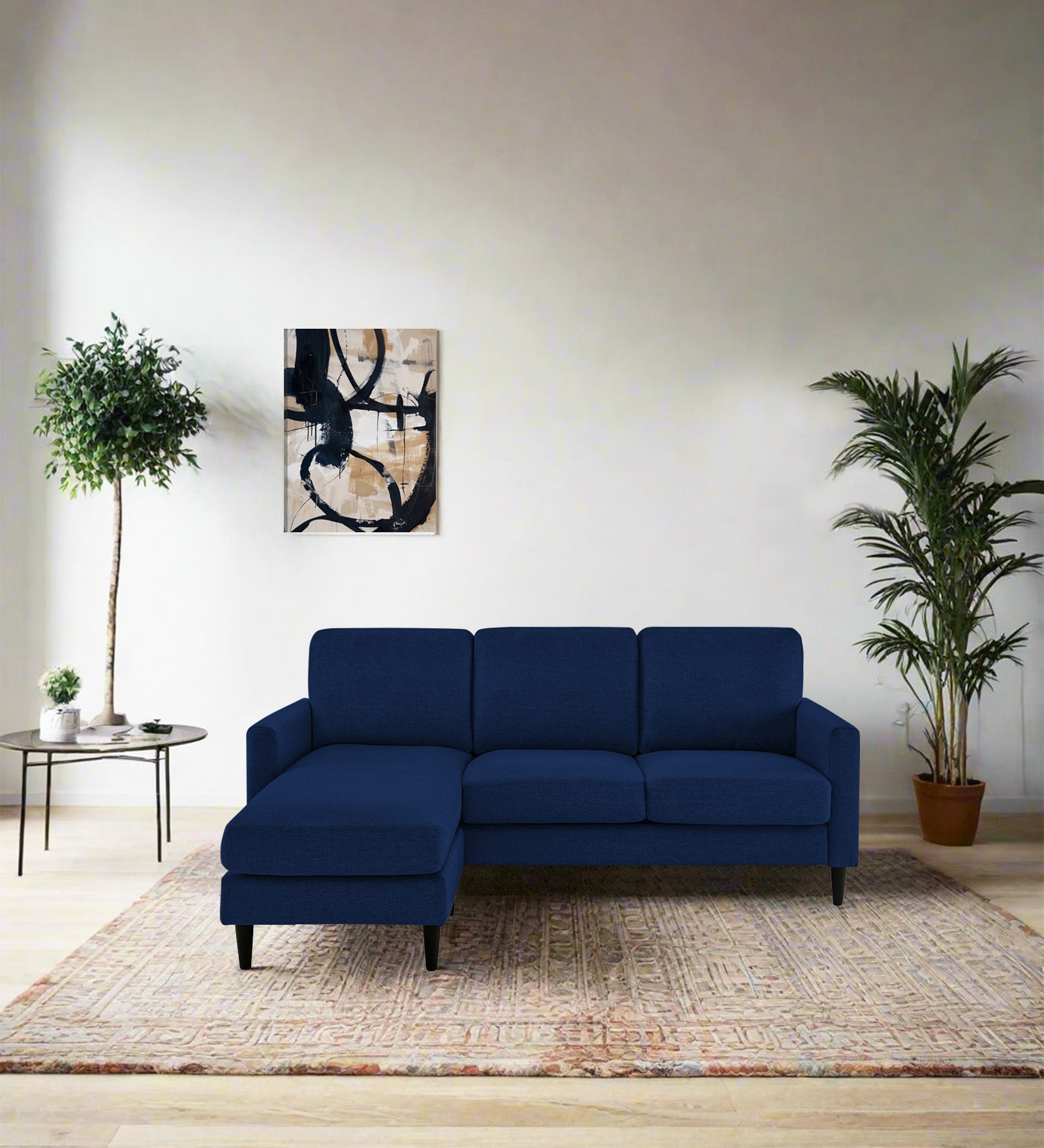 Romie Fabric RHS Sectional Sofa (2+Lounger) In Royal Blue Colour - Febonic Living