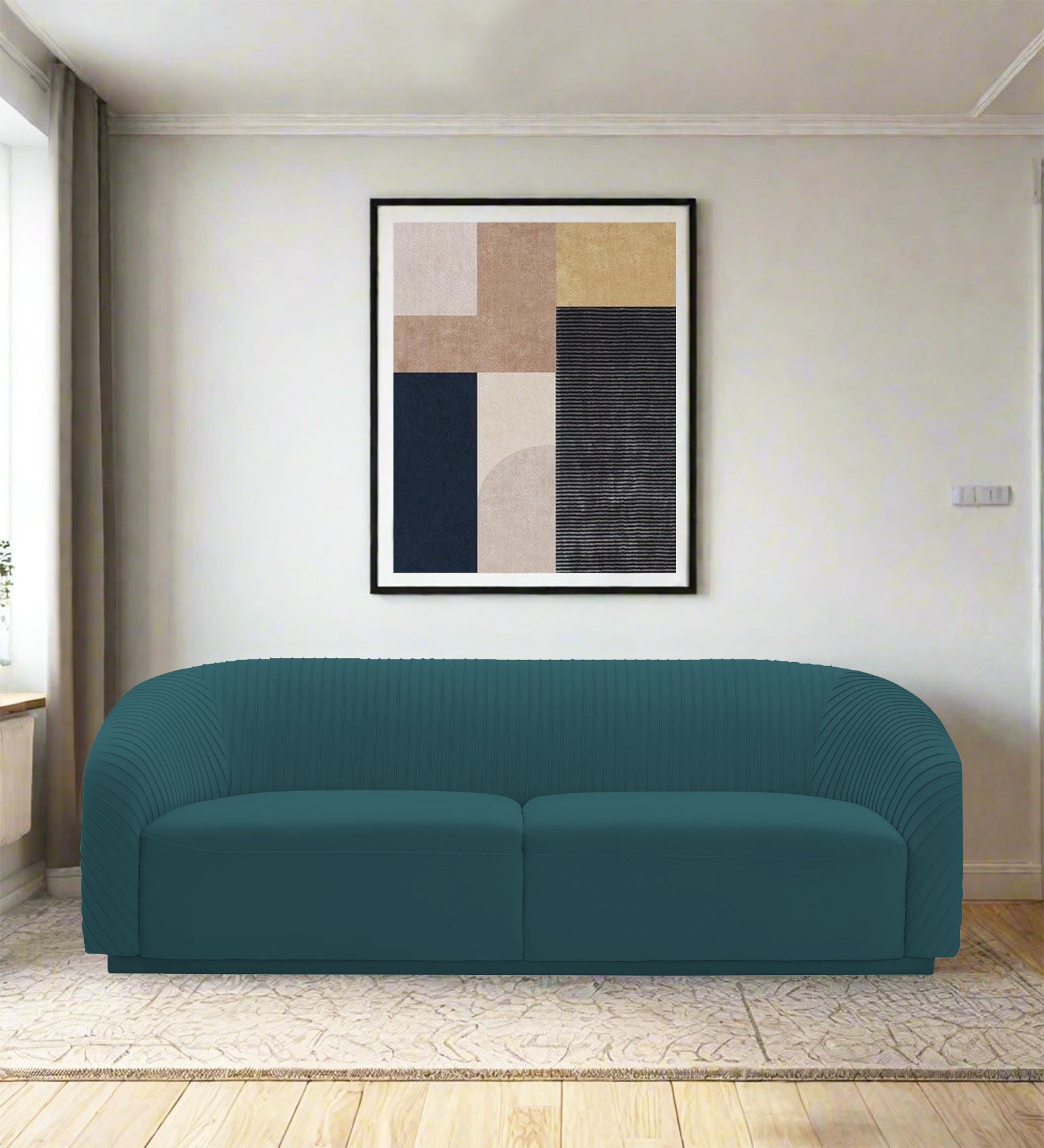 Yara Velvet Fabric 3 Seater Sofa In Arabian Green Colour - Febonic Living