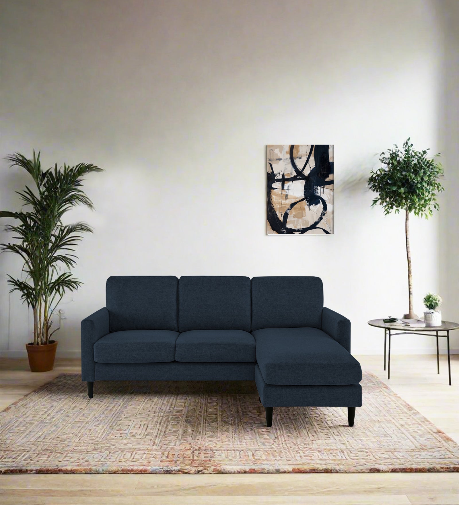 Romie Fabric LHS Sectional Sofa (2+Lounger) In Denim Blue Colour - Febonic Living