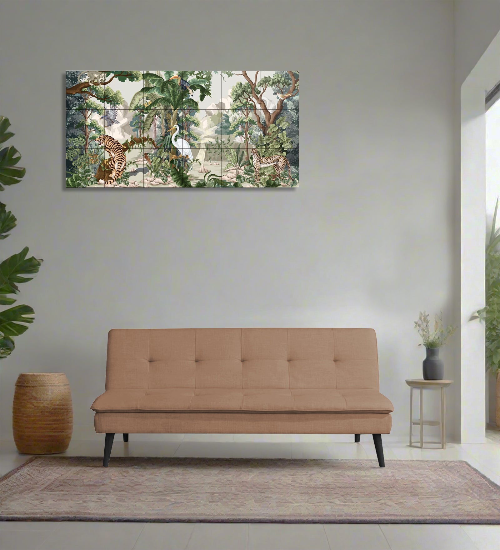 Toner Fabric 3 Seater Convertible Sofa Cum Bed In Cosmic Beige Colour - Febonic Living