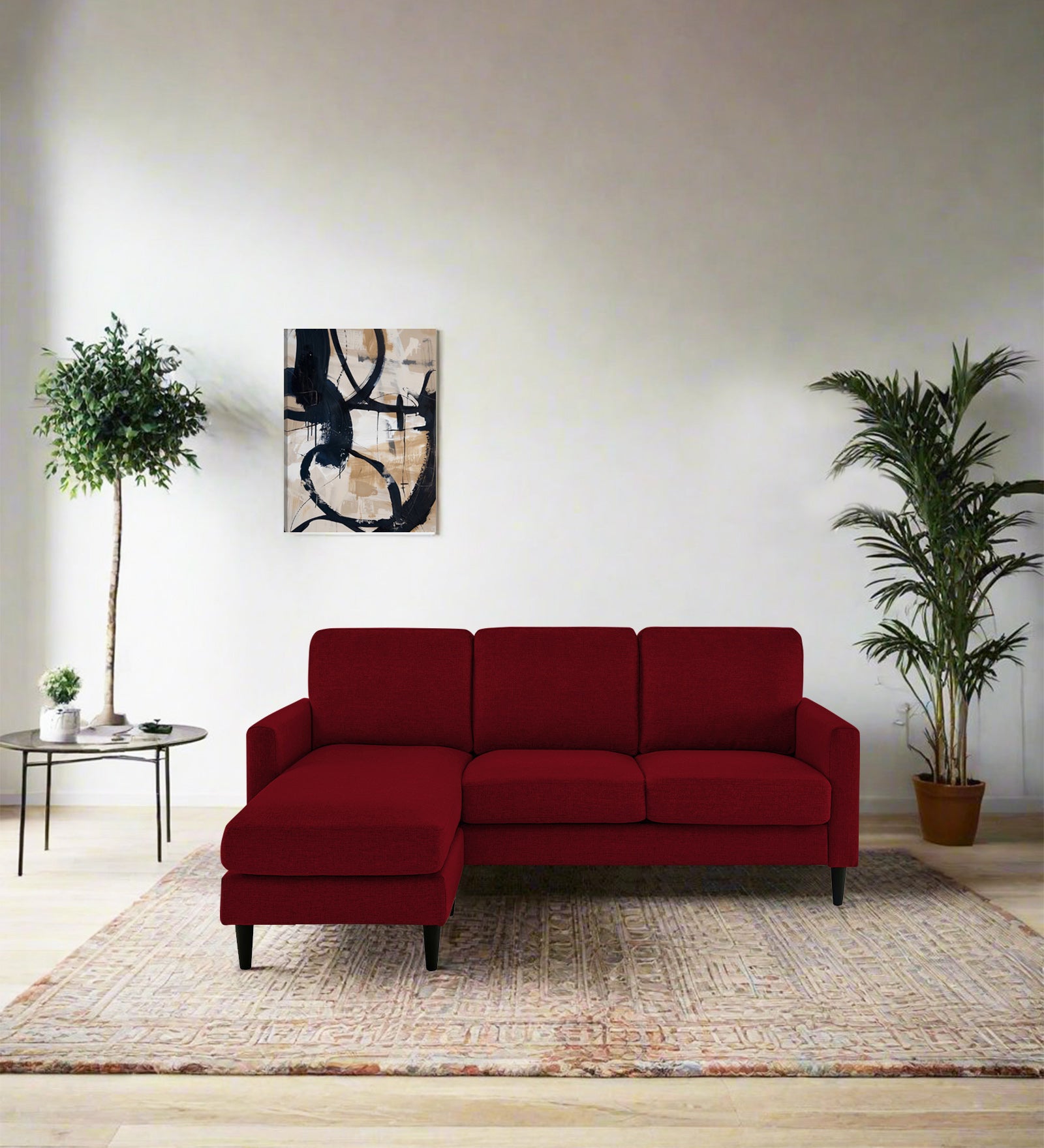 Romie Fabric RHS Sectional Sofa (2+Lounger) In Ruby Red Colour - Febonic Living