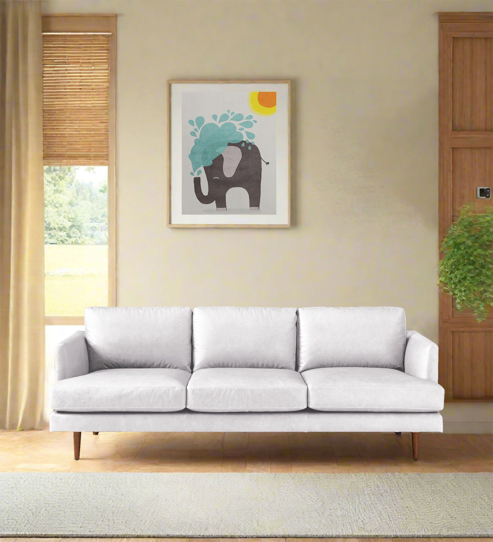 Sterio Leatherette 3 Seater Sofa In Cream White Colour - Febonic Living