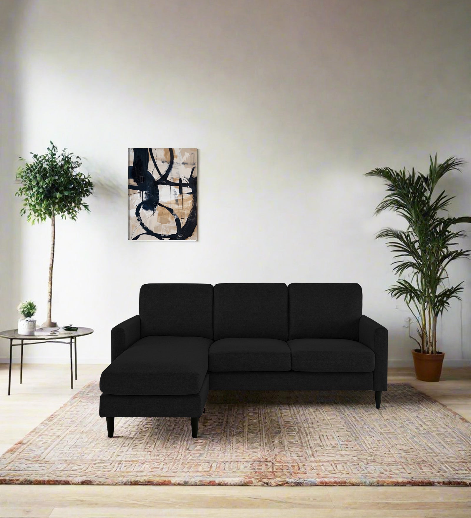 Romie Fabric RHS Sectional Sofa (2+Lounger) In Zed Black Colour - Febonic Living