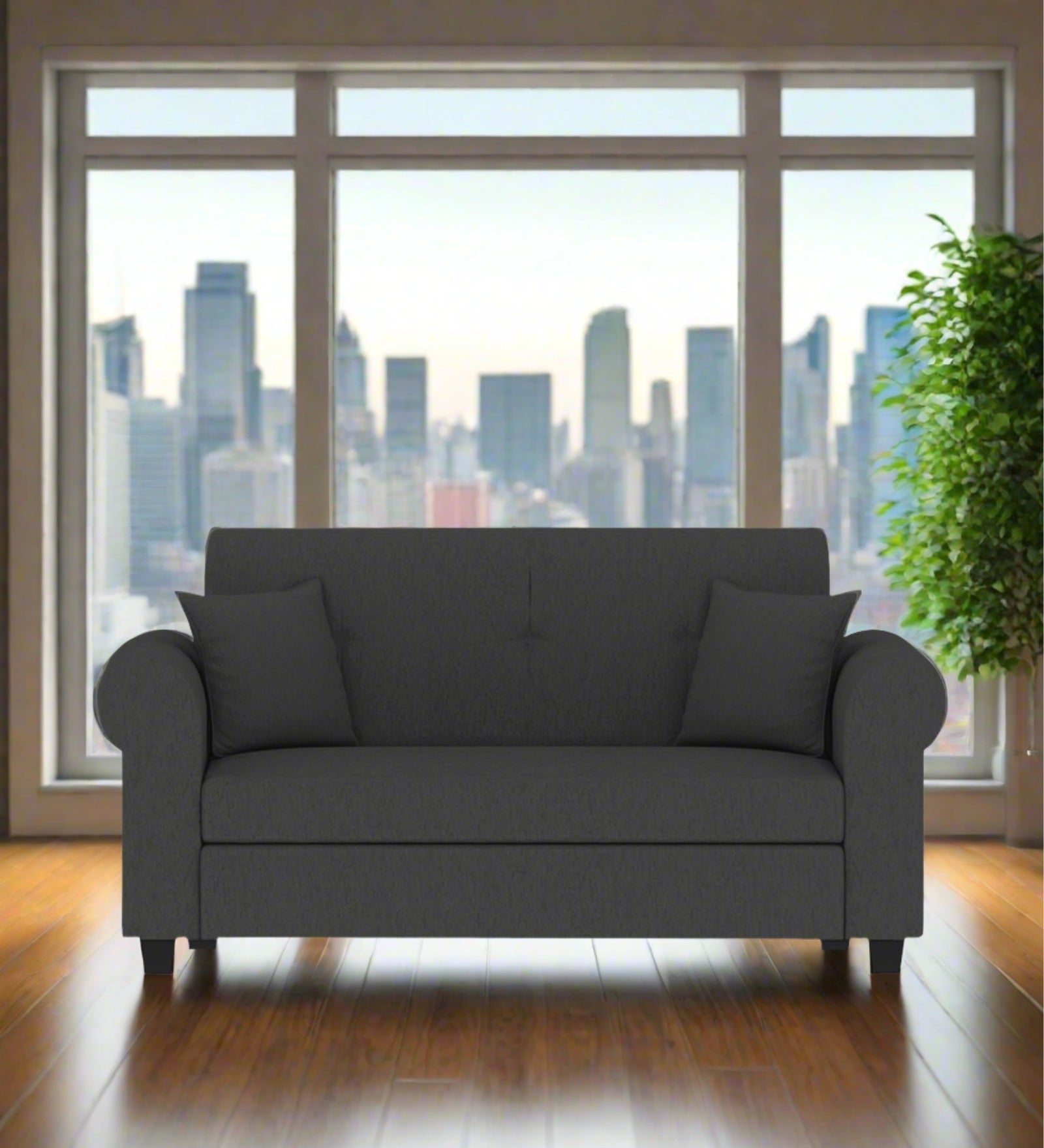 Derado Fabric 2 Seater Sofa In Charcoal Grey Colour - Febonic Living
