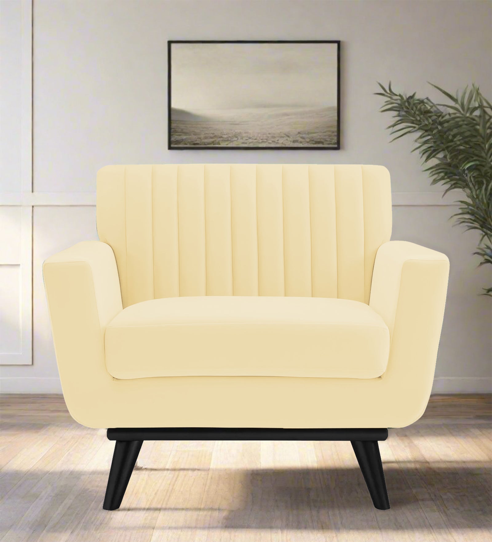 Tucker Velvet 1 Seater Sofa In Sandy Beige Colour - Febonic Living