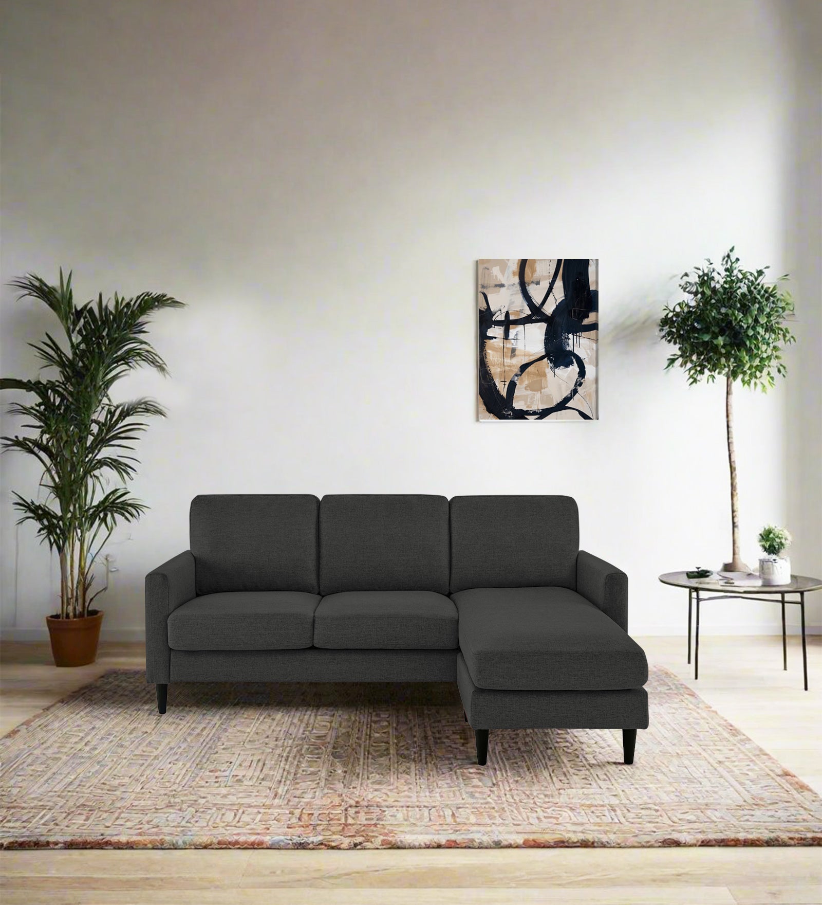 Romie Fabric LHS Sectional Sofa (2+Lounger) In Charcoal Grey Colour - Febonic Living