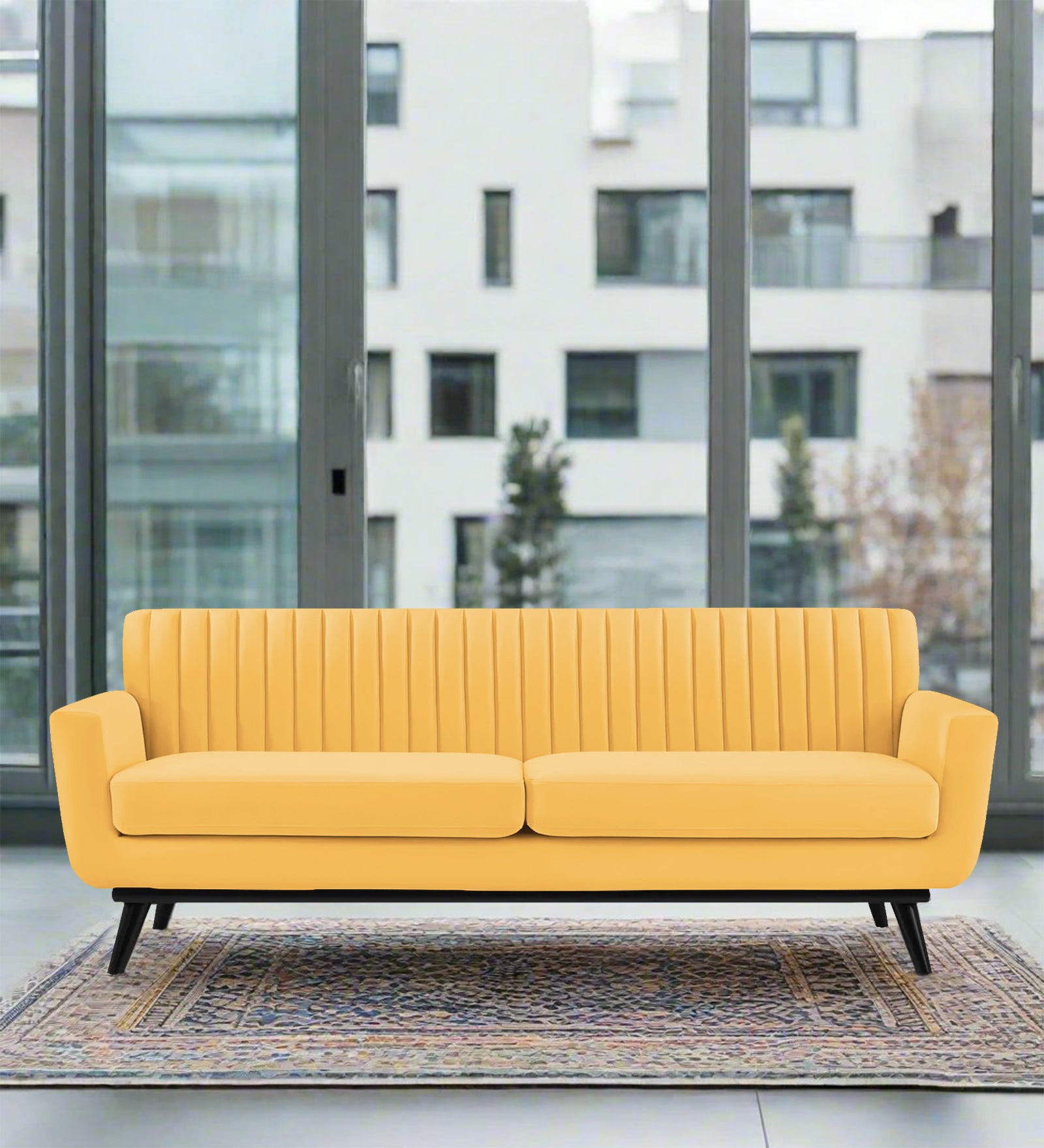 Tucker Velvet 3 Seater Sofa In Turmeric Yellow Colour - Febonic Living