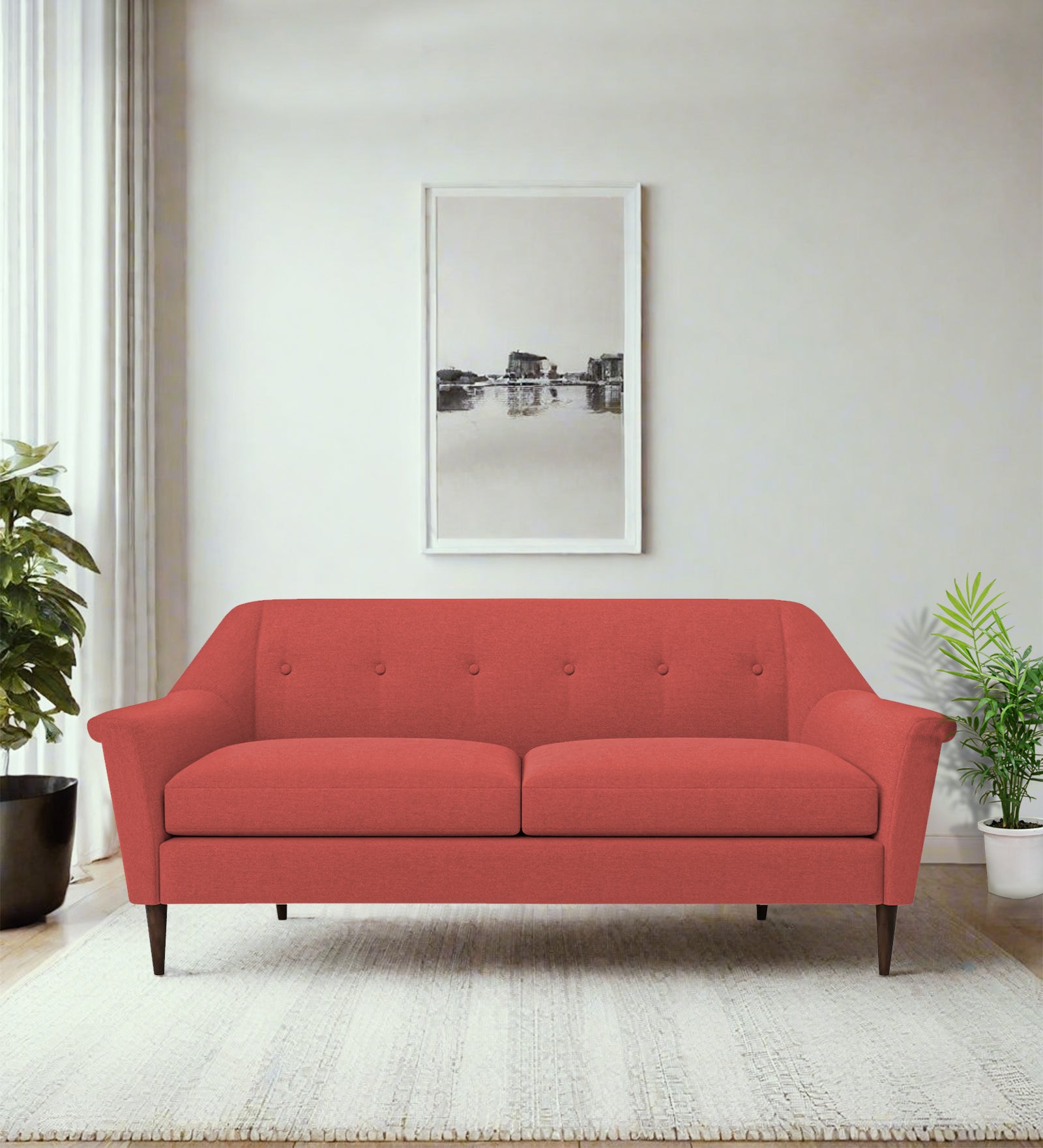 Homer Fabric 3 Seater Sofa In Salmon Pink Colour - Febonic Living