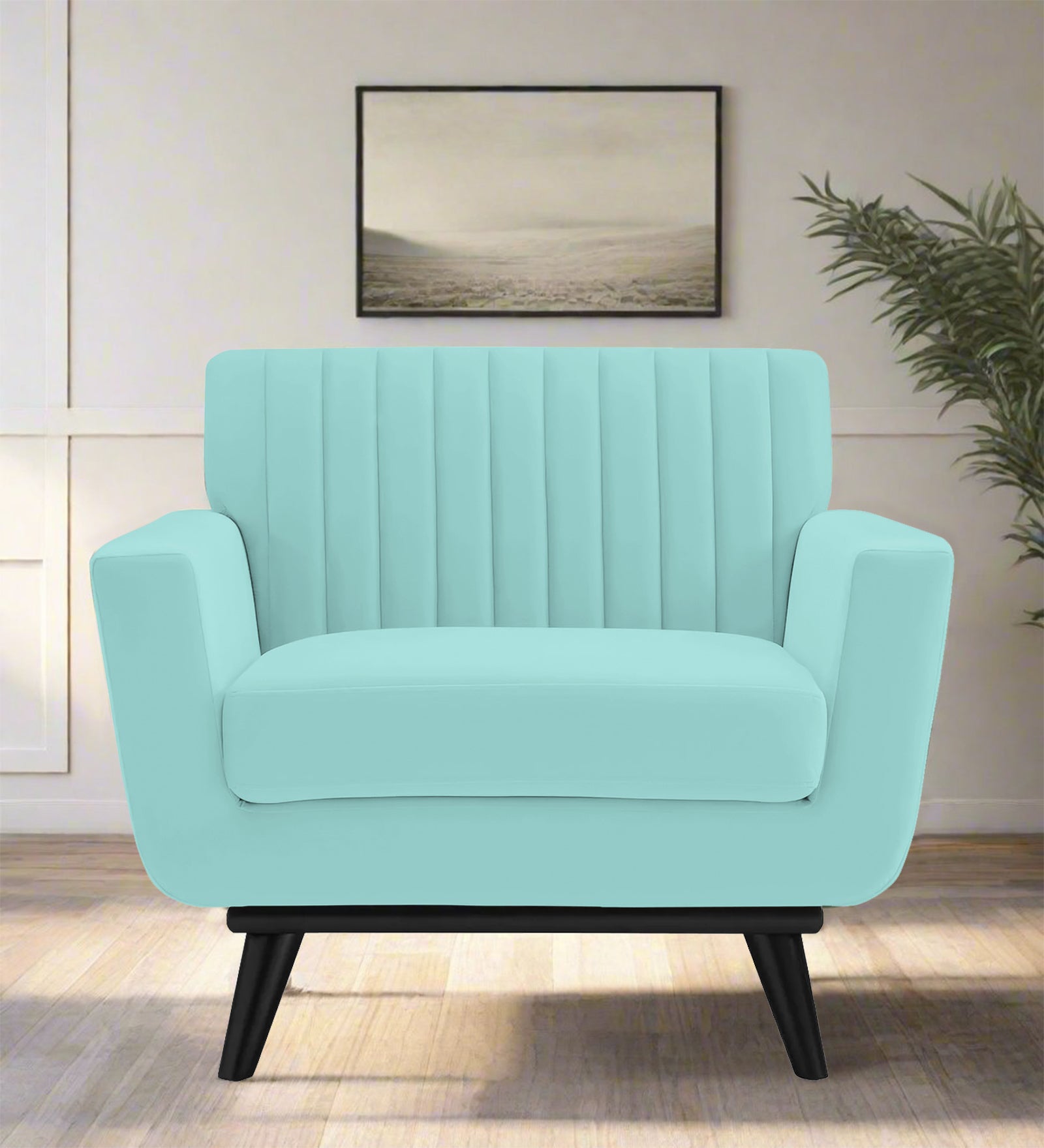 Tucker Velvet 1 Seater Sofa In Barmunda Aqua Colour - Febonic Living