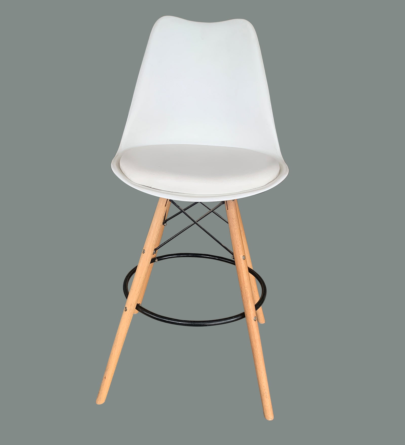 Retro Plastic Bar Chair In Cream White Colour With Leather Finish - Febonic Living