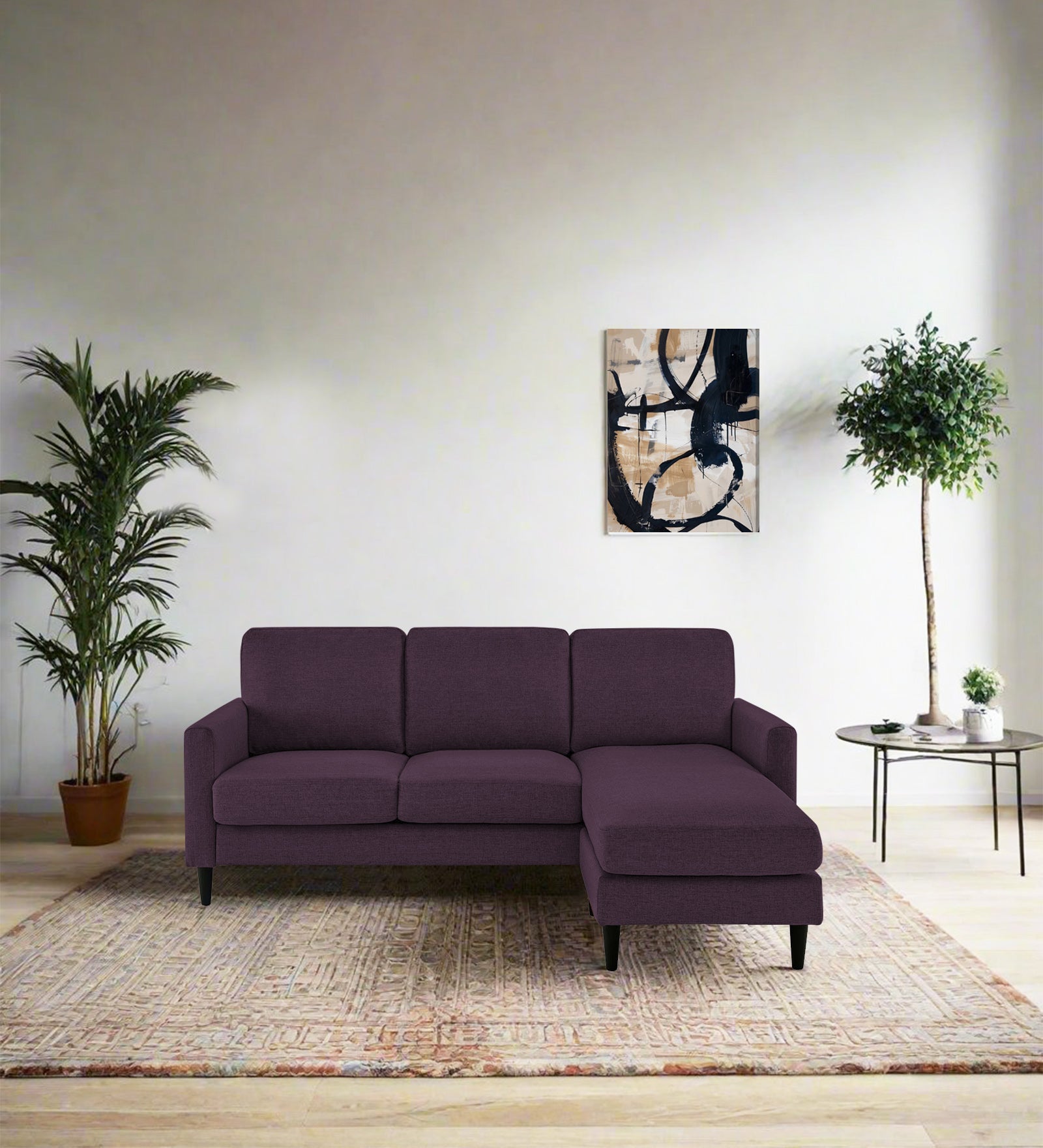 Romie Fabric LHS Sectional Sofa (2+Lounger) In Greek Purple Colour - Febonic Living