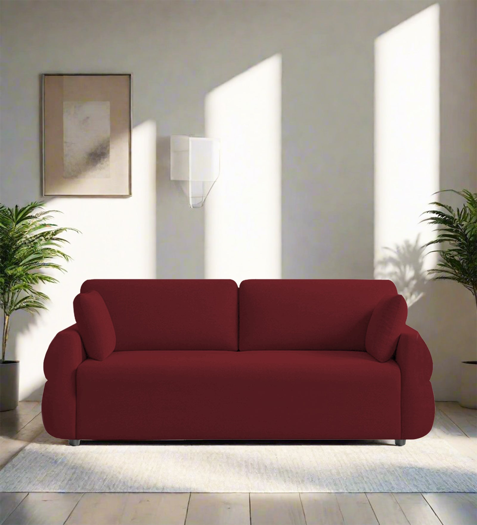 Jack Fabric 3 Seater Sofa In Blood Maroon Colour - Febonic Living