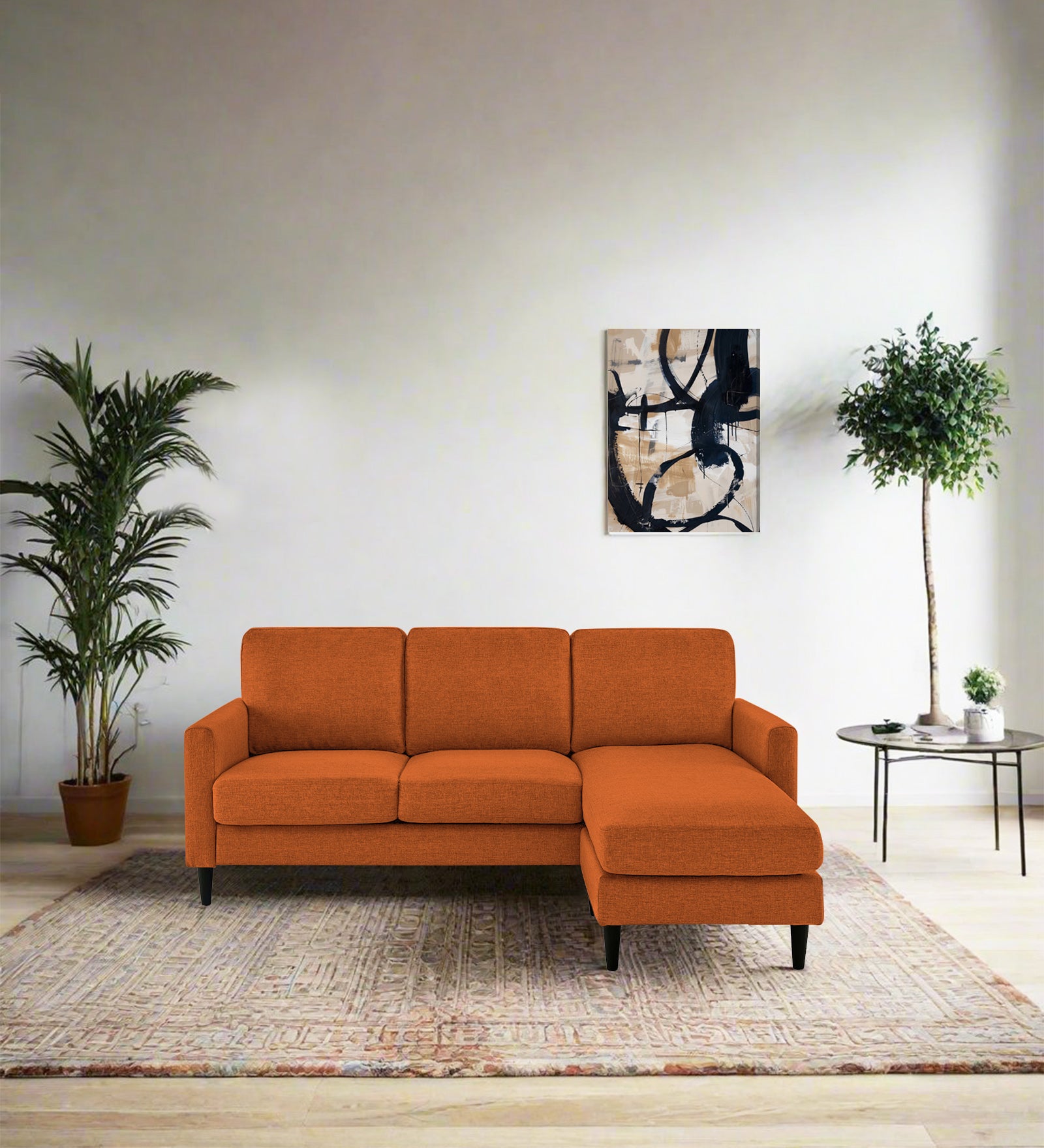 Romie Fabric LHS Sectional Sofa (2+Lounger) In Vivid Orange Colour - Febonic Living