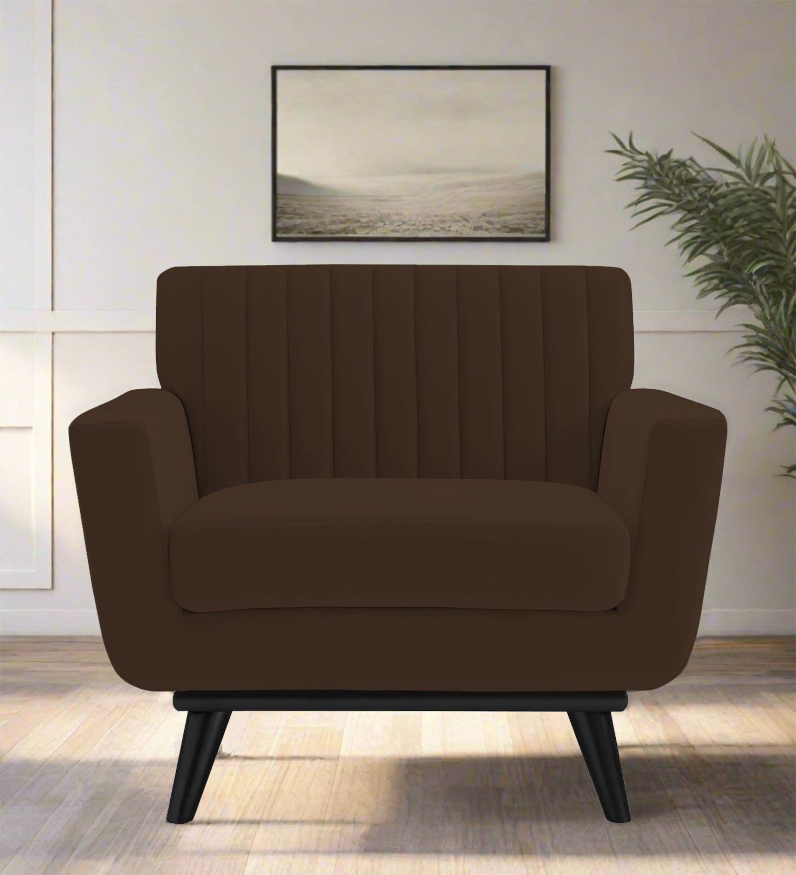 Tucker Velvet 1 Seater Sofa In Chocolate Brown Colour - Febonic Living