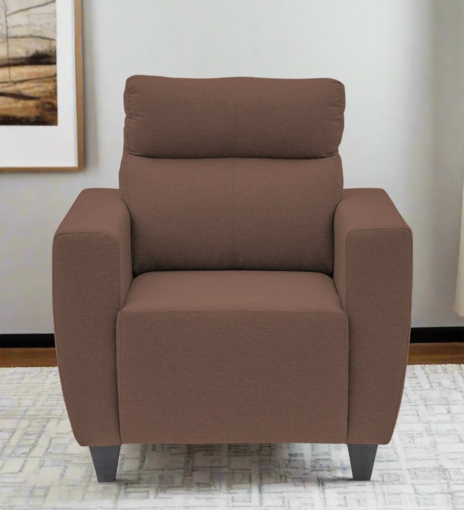 Burban Fabric 1 Seater Sofa In Latte Brown Colour Febonic Living