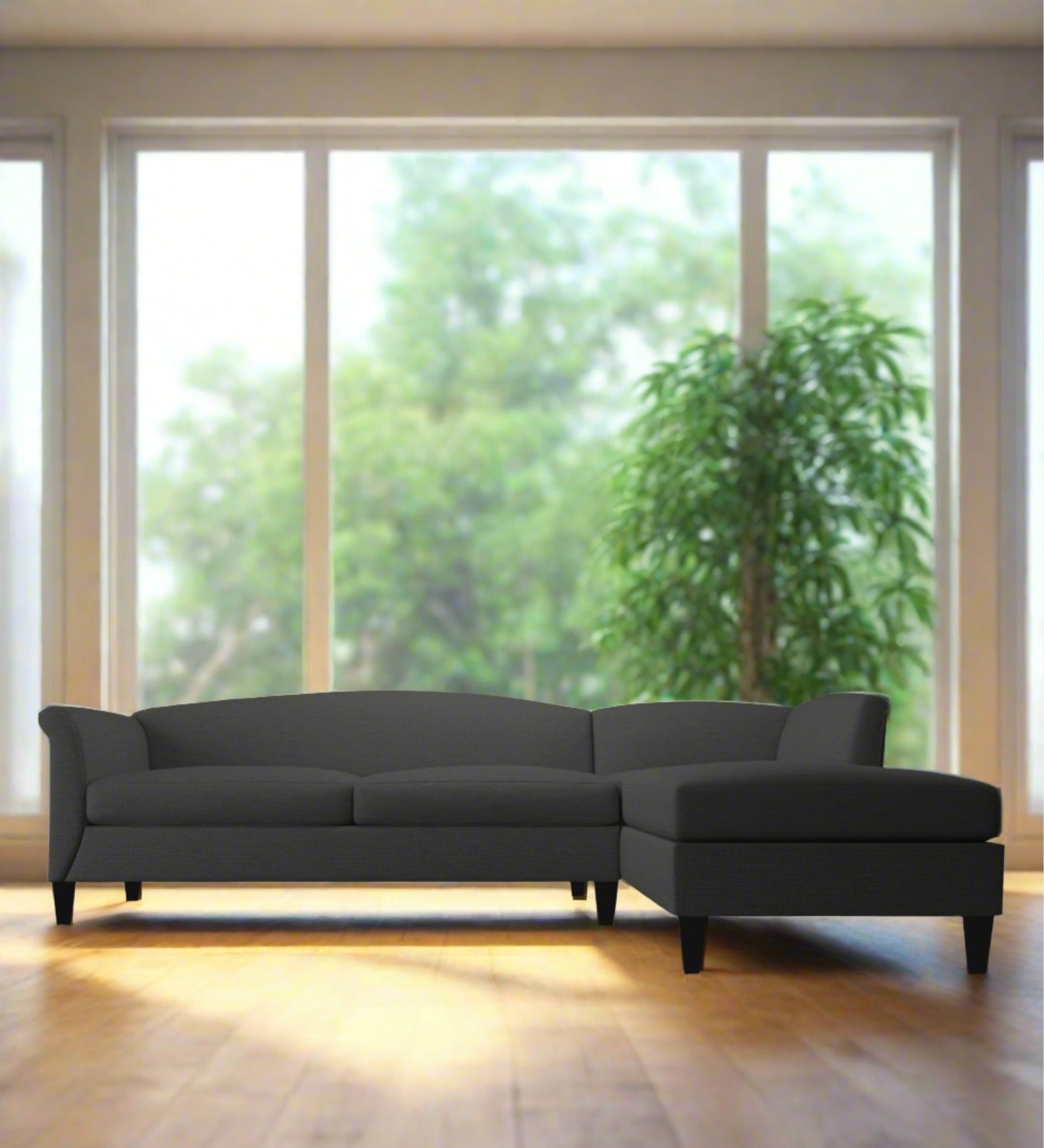 Kimber Fabric LHS Sectional Sofa (3+Lounger) In Charcoal Grey Colour - Febonic Living
