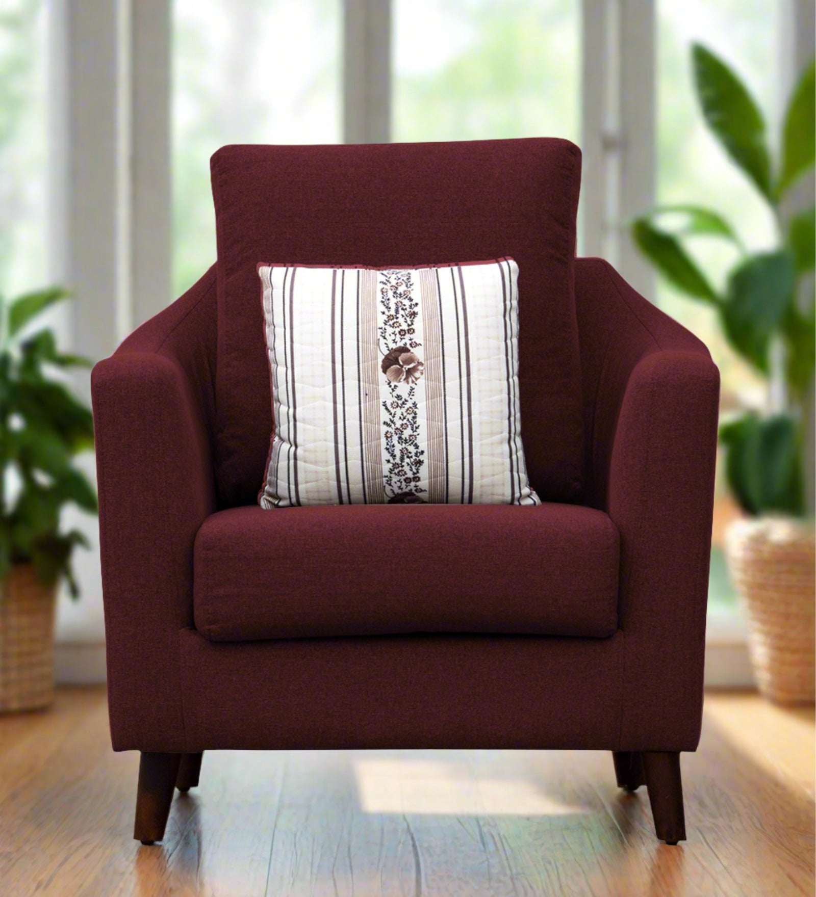 Kevin Fabric 1 Seater Sofa In Blood Maroon Colour - Febonic Living