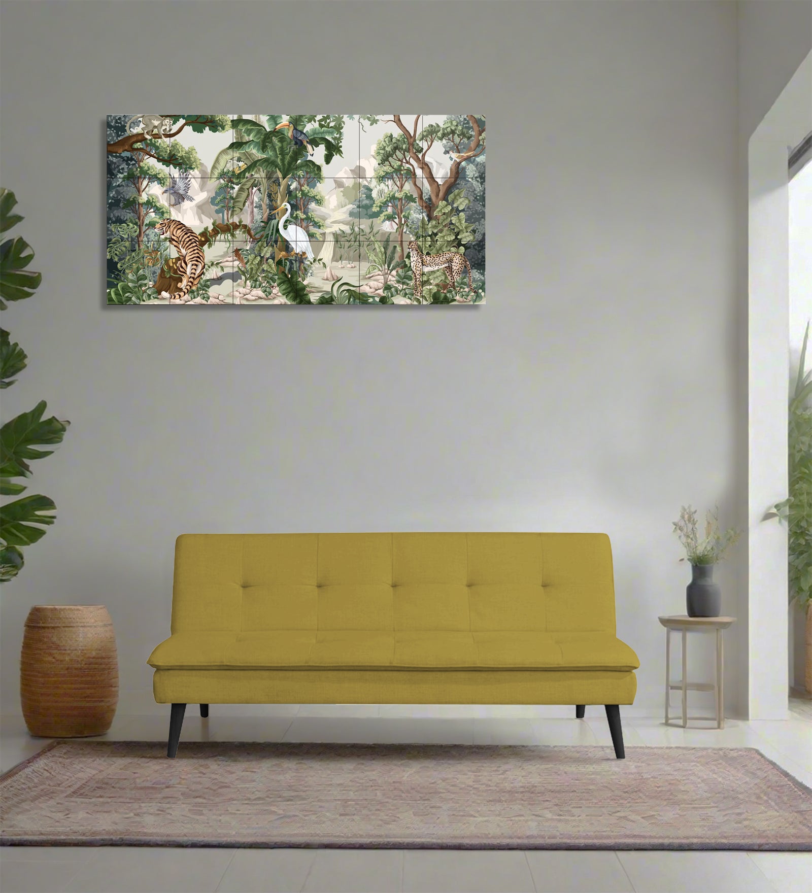 Toner Fabric 3 Seater Convertible Sofa Cum Bed In Parrot Green Colour - Febonic Living