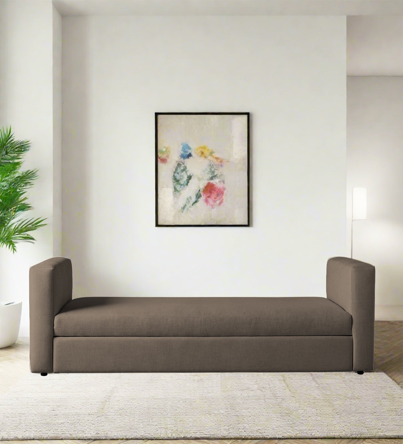 Tosy Fabric 3 Seater Pull Out Sofa Cum Bed In Hazel Beige Colour - Febonic Living