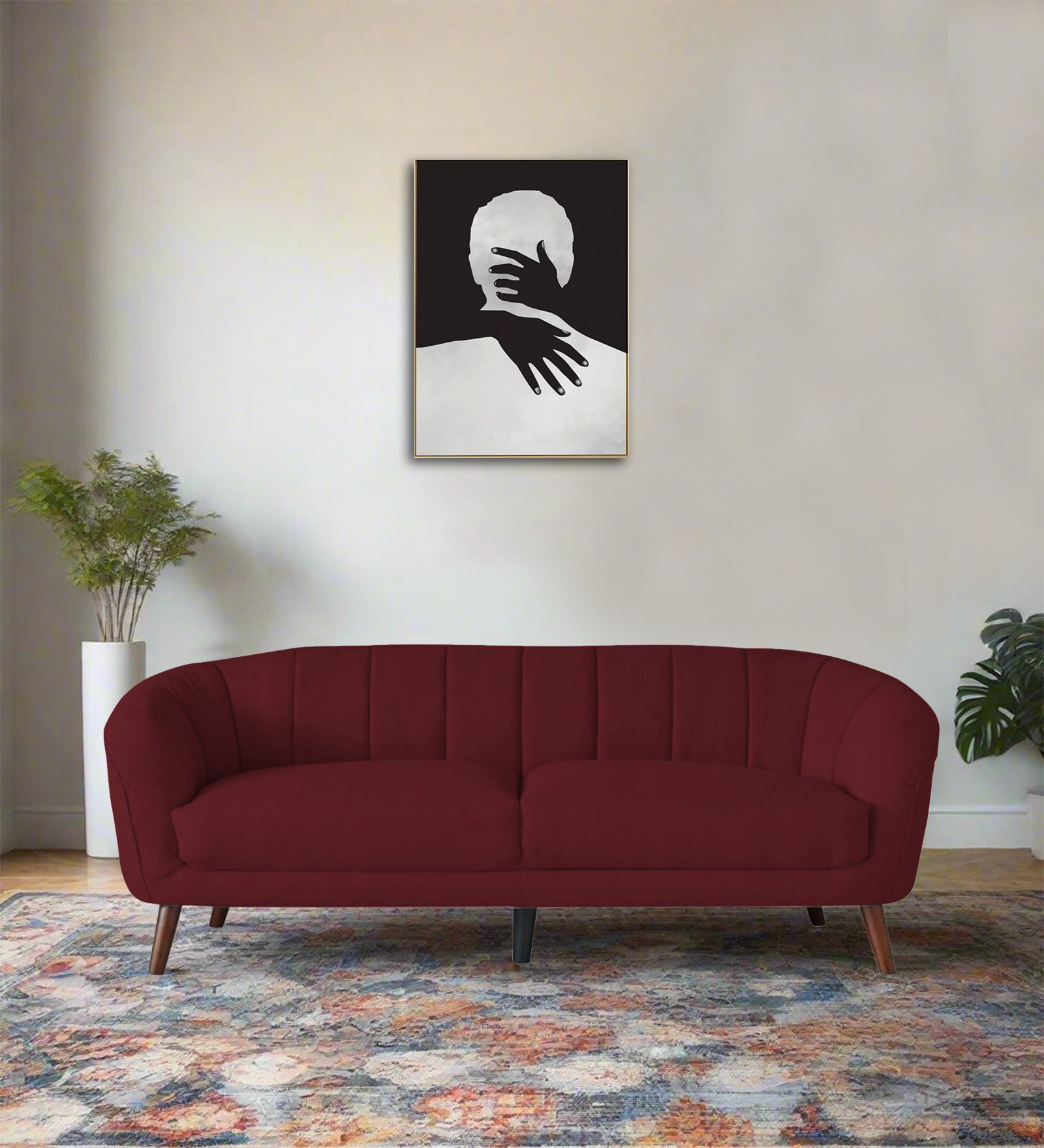 Benjamin Fabric 3 Seater Sofa In Blood Maroon Colour - Febonic Living