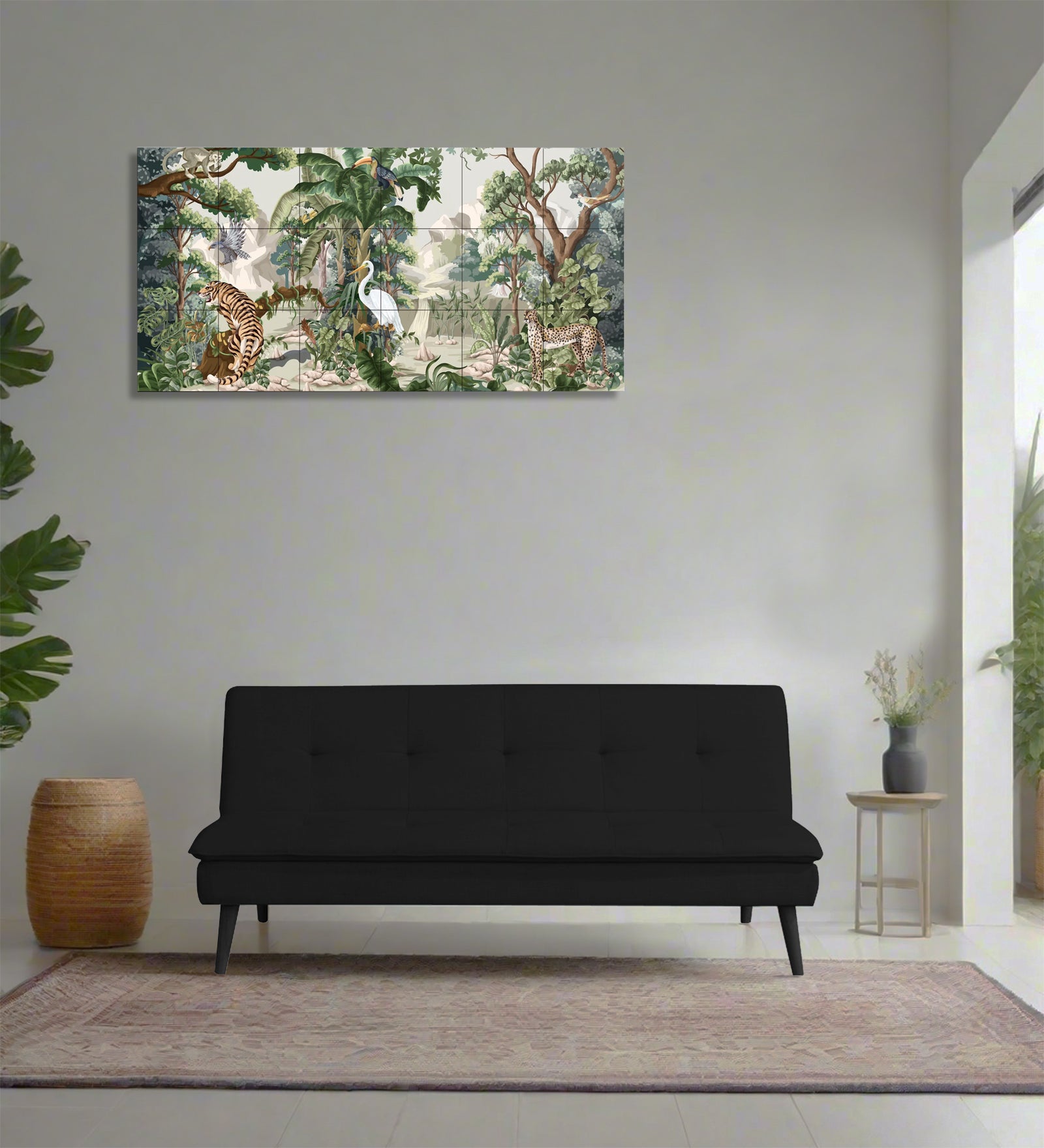 Toner Fabric 3 Seater Convertible Sofa Cum Bed In Zed Black Colour - Febonic Living