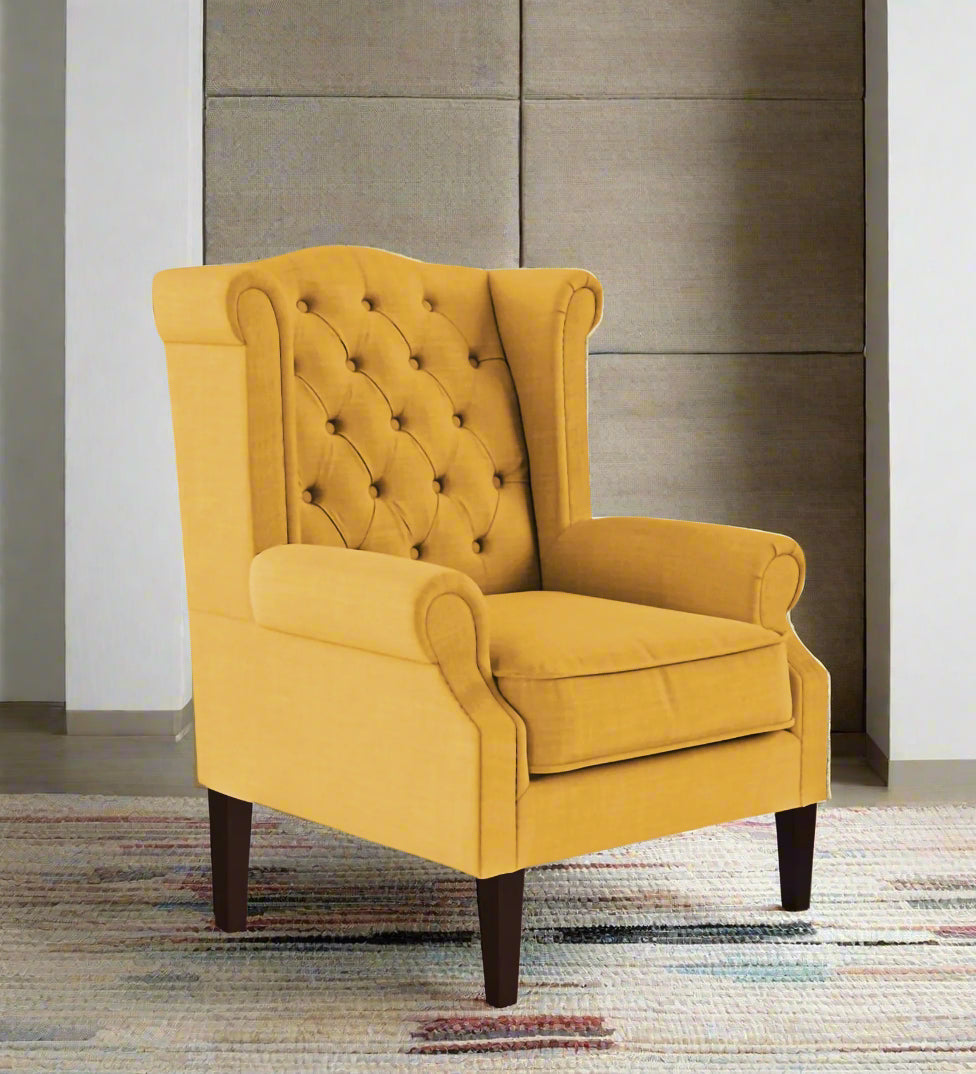 Neyub Fabric Wing Chair In Bold Yellow Colour - Febonic Living