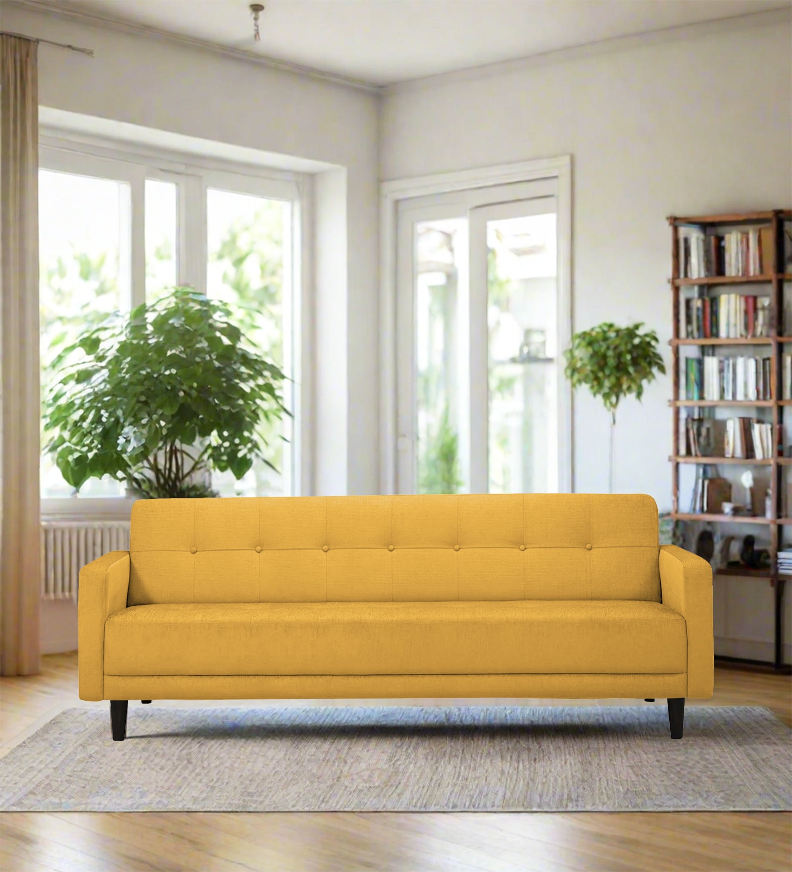 Noha Fabric 3 Seater Sofa In Bold Yellow Colour - Febonic Living