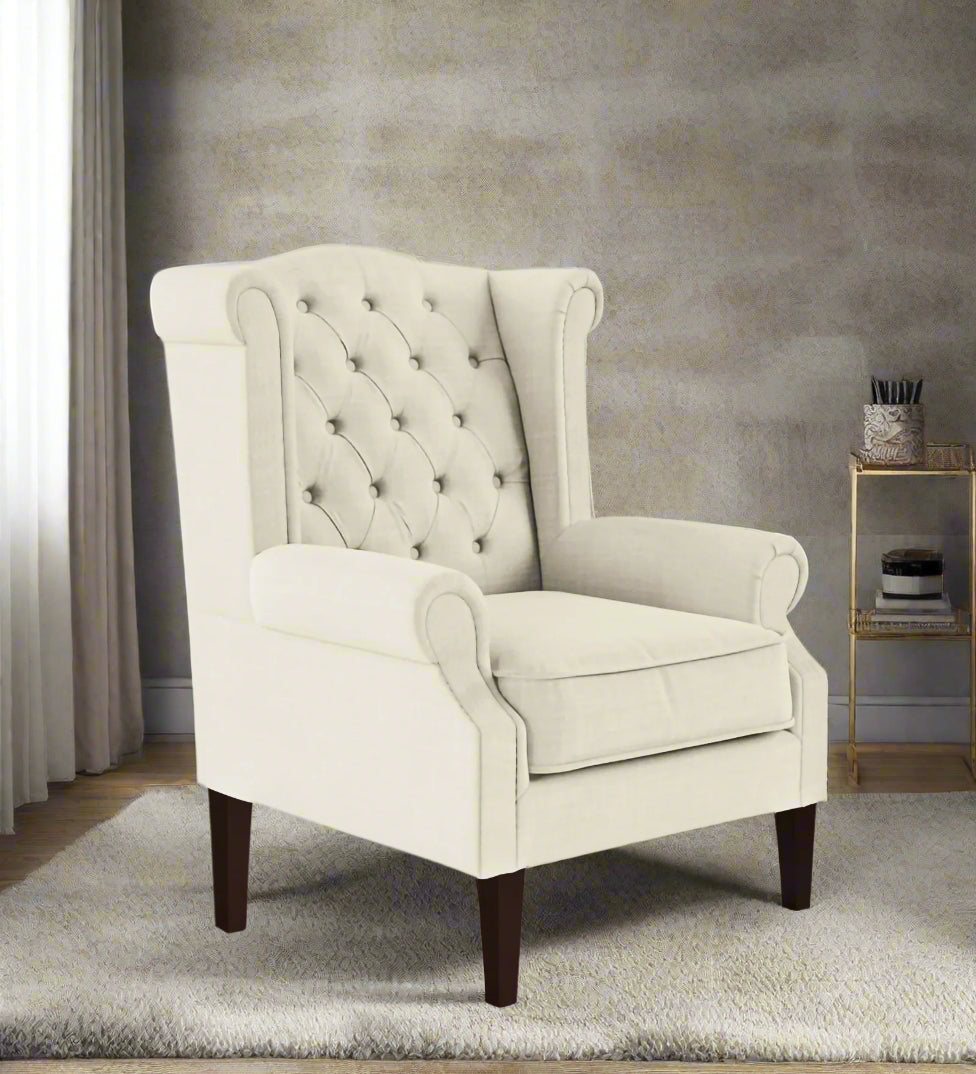Neyub Fabric Wing Chair In Ivory Cream Colour - Febonic Living