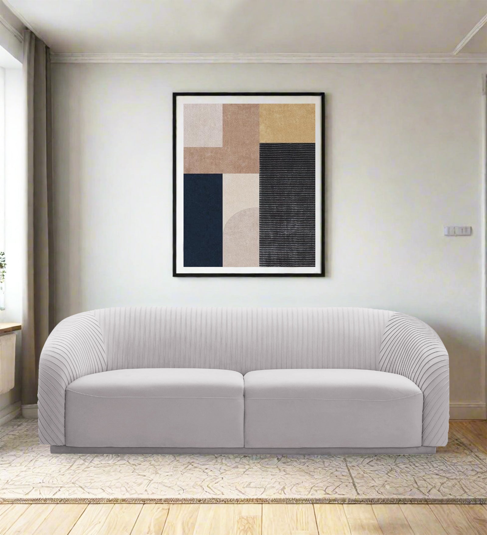 Yara Velvet Fabric 3 Seater Sofa In Concrete Grey Colour - Febonic Living