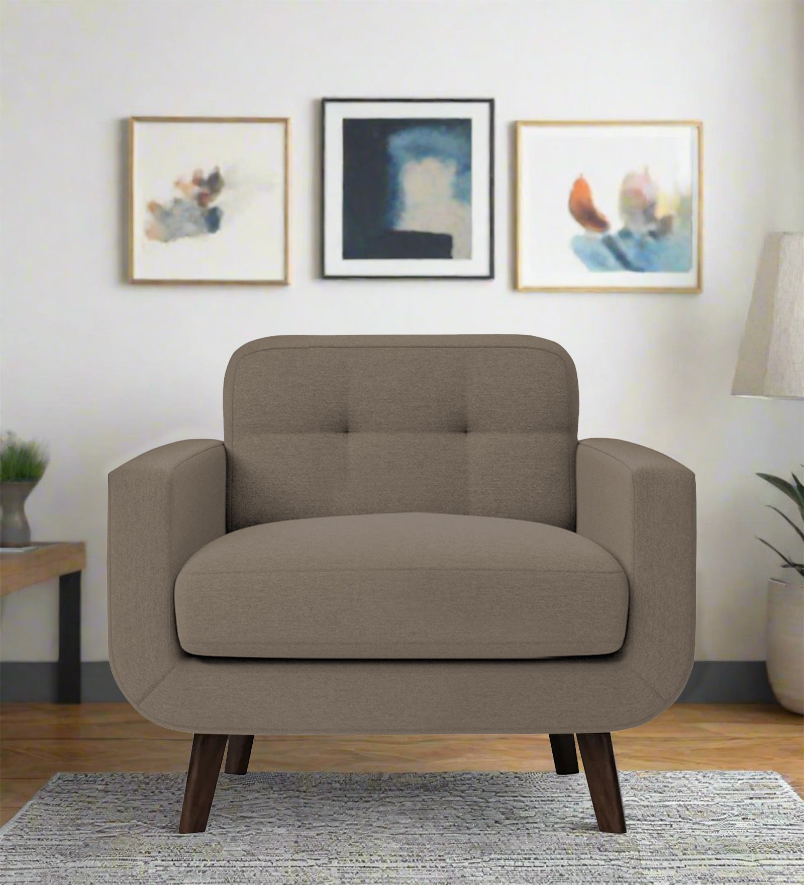 Marsela Fabric 1 Seater Sofa In Hazel Beige Colour - Febonic Living