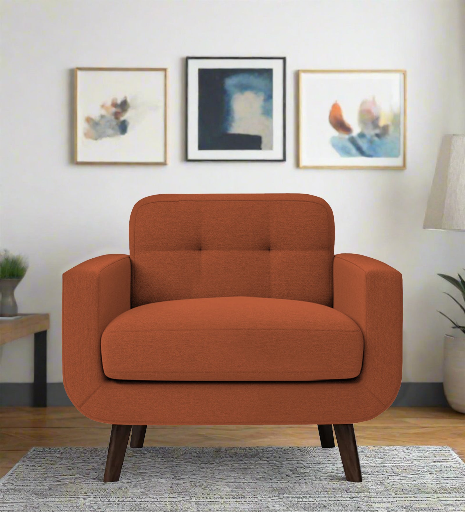 Marsela Fabric 1 Seater Sofa In Royal Orange Colour - Febonic Living