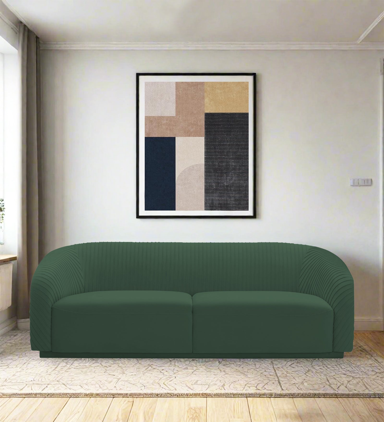 Yara Velvet Fabric 3 Seater Sofa In Amazon Green Colour - Febonic Living